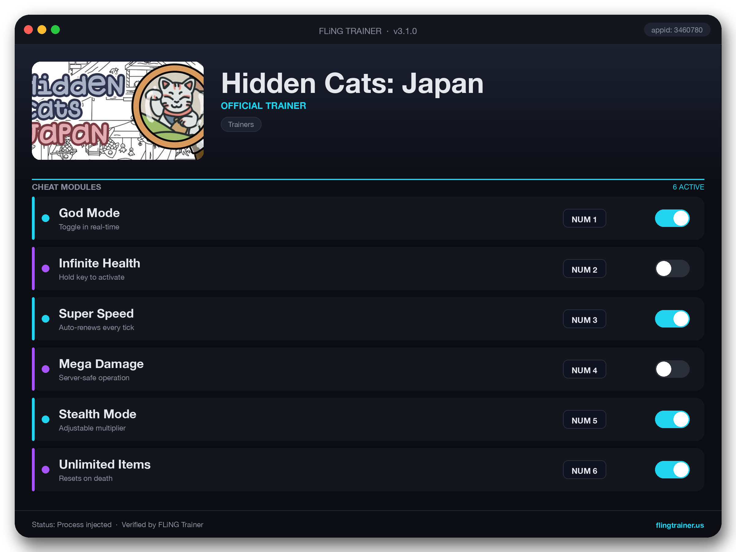 Hidden Cats: Japan Trainer interface