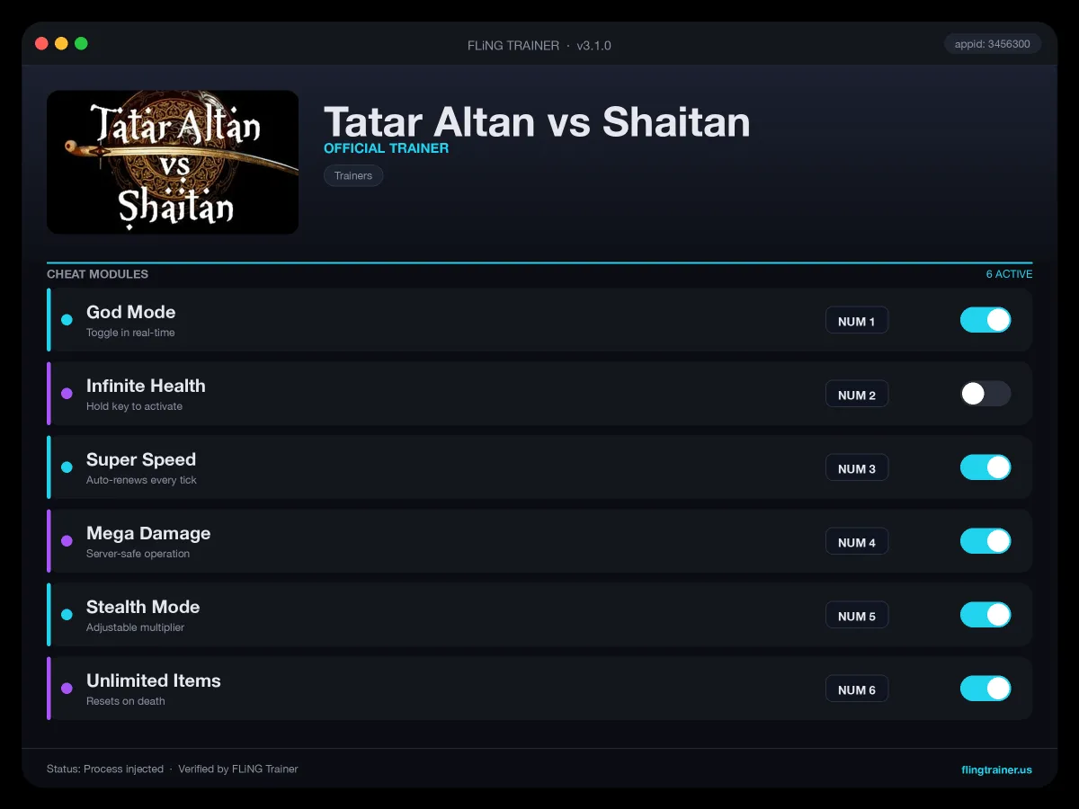 Tatar Altan vs Shaitan Trainer interface