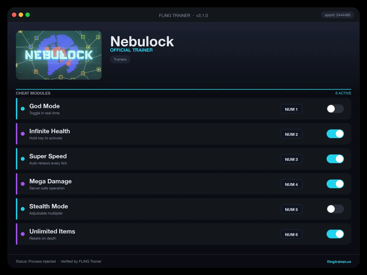 Nebulock Trainer interface