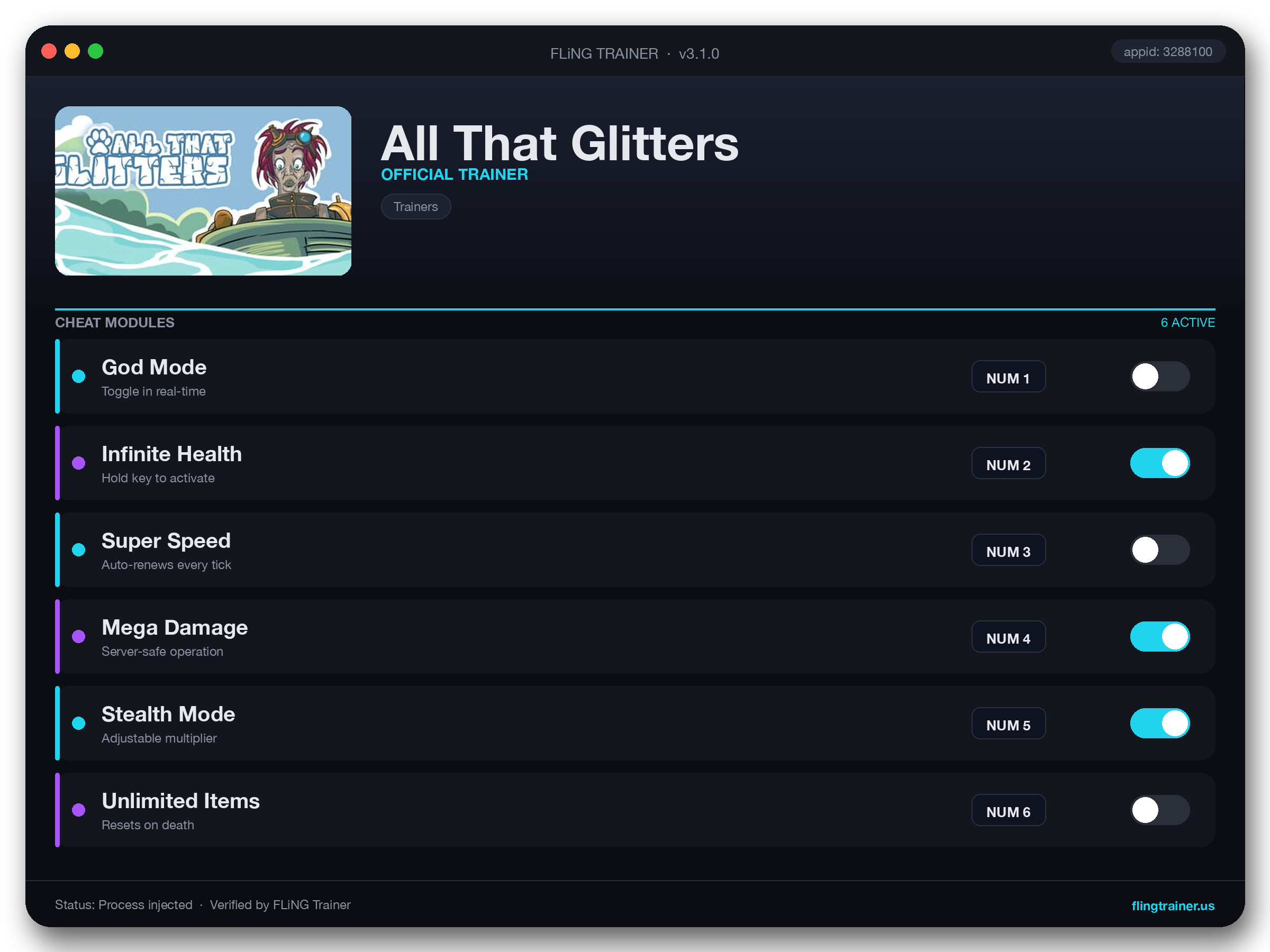 All That Glitters Trainer interface