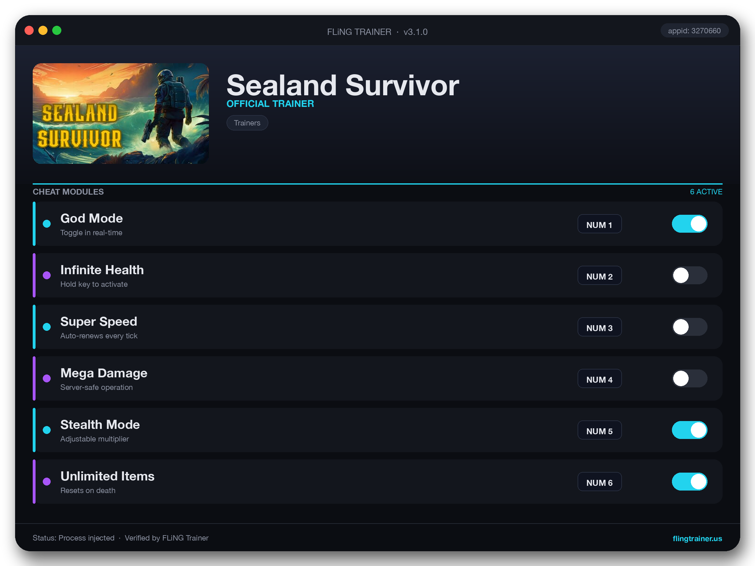 Sealand Survivor Trainer interface
