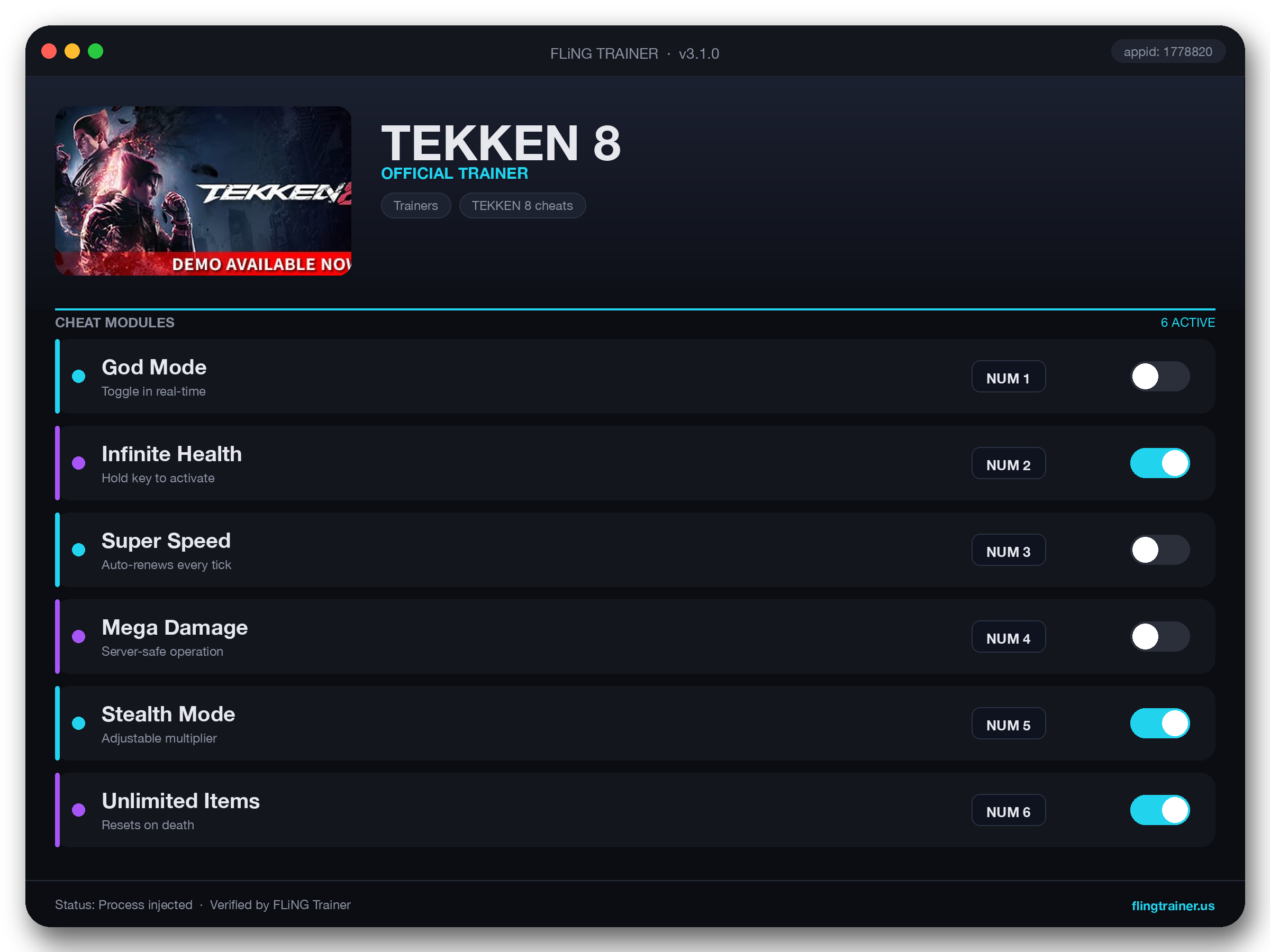 TEKKEN 8 Trainer interface