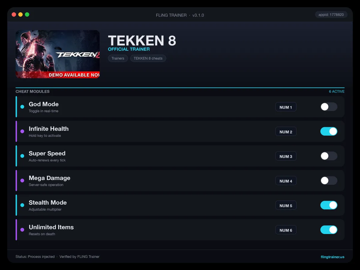 TEKKEN 8 Trainer interface