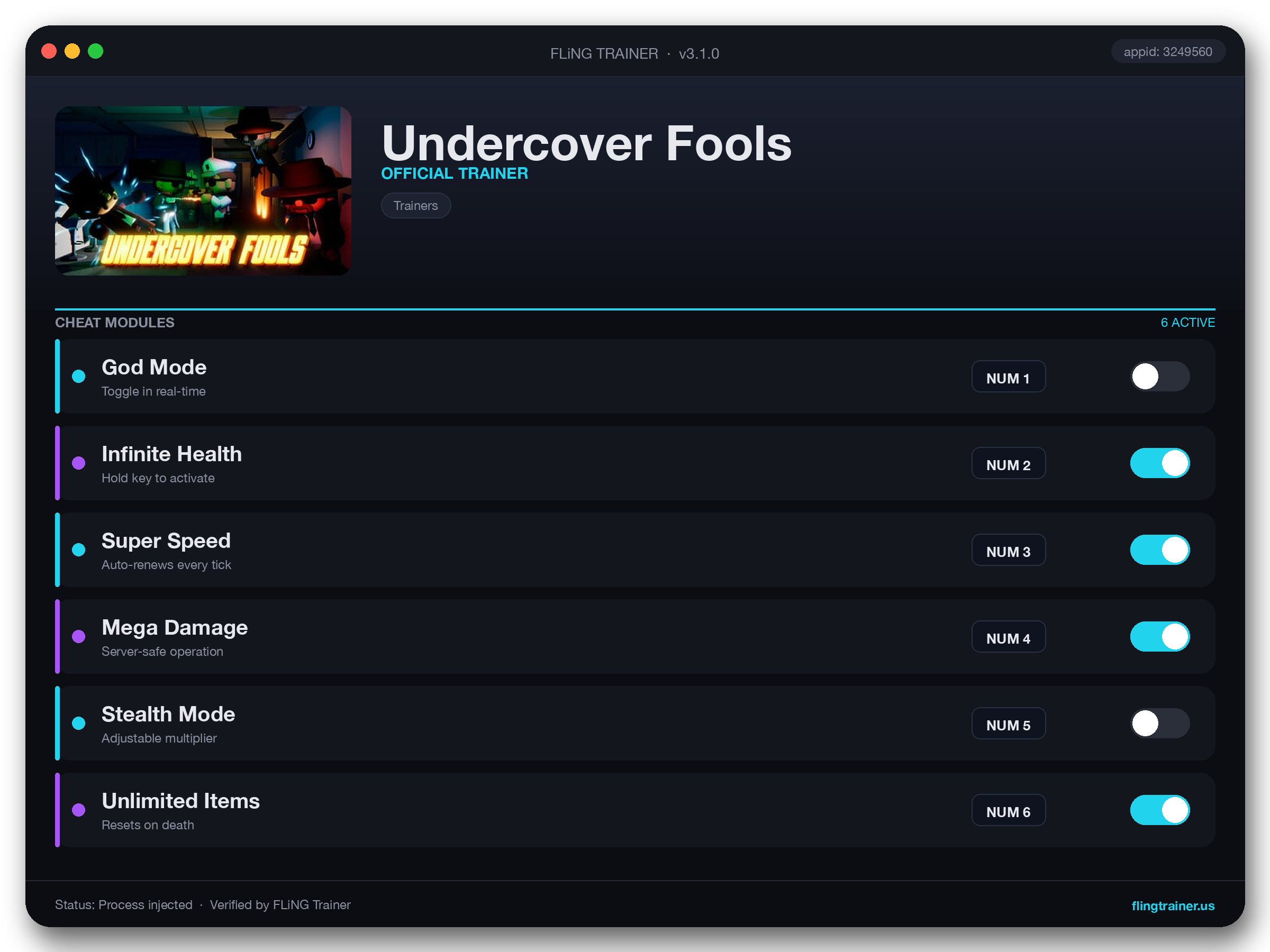 Undercover Fools Trainer interface