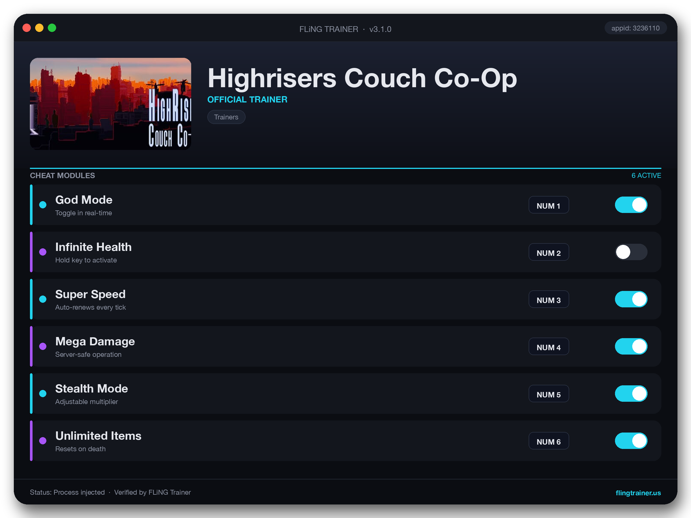 Highrisers Couch Co-Op Trainer interface