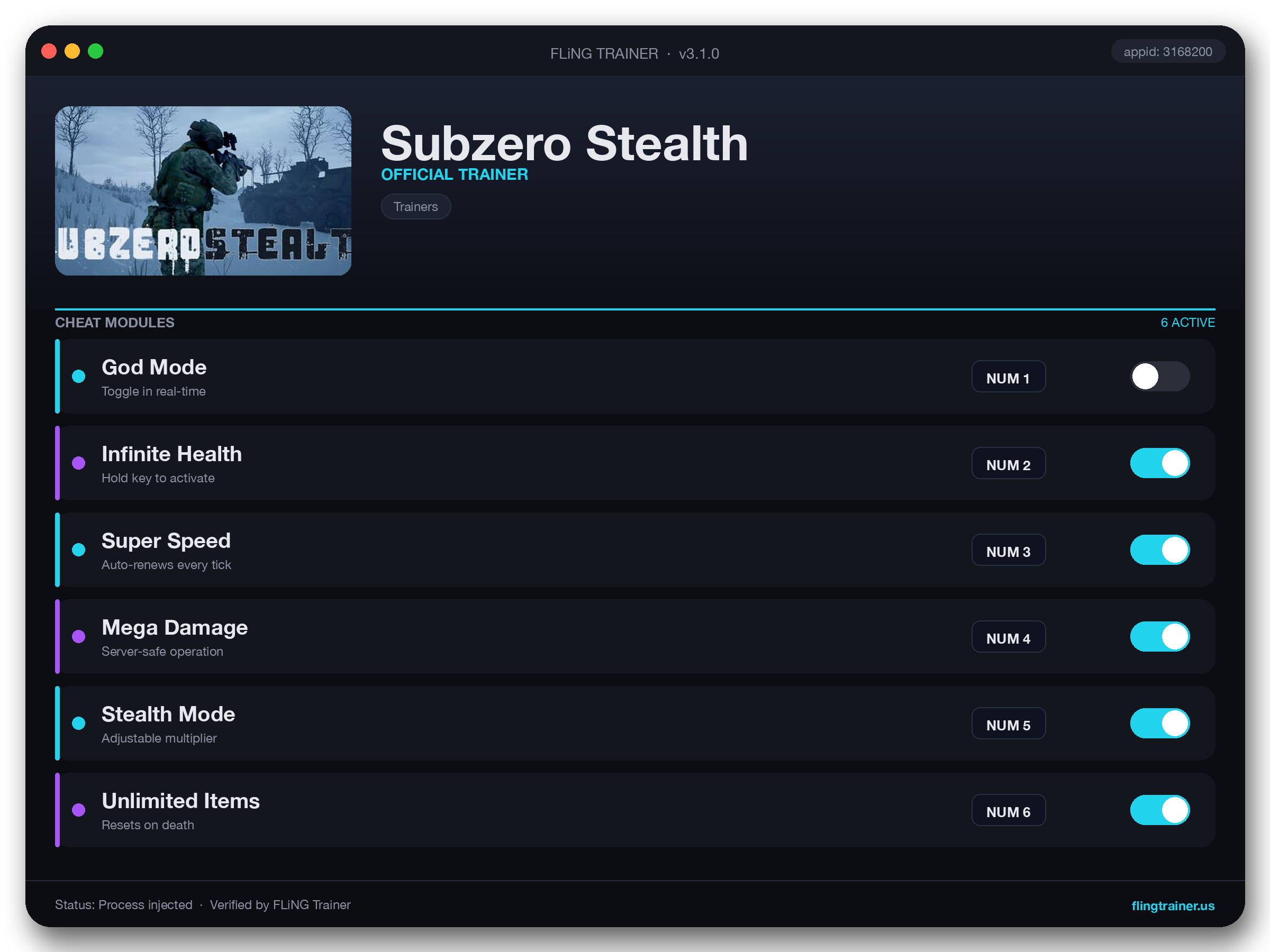 Subzero Stealth Trainer interface