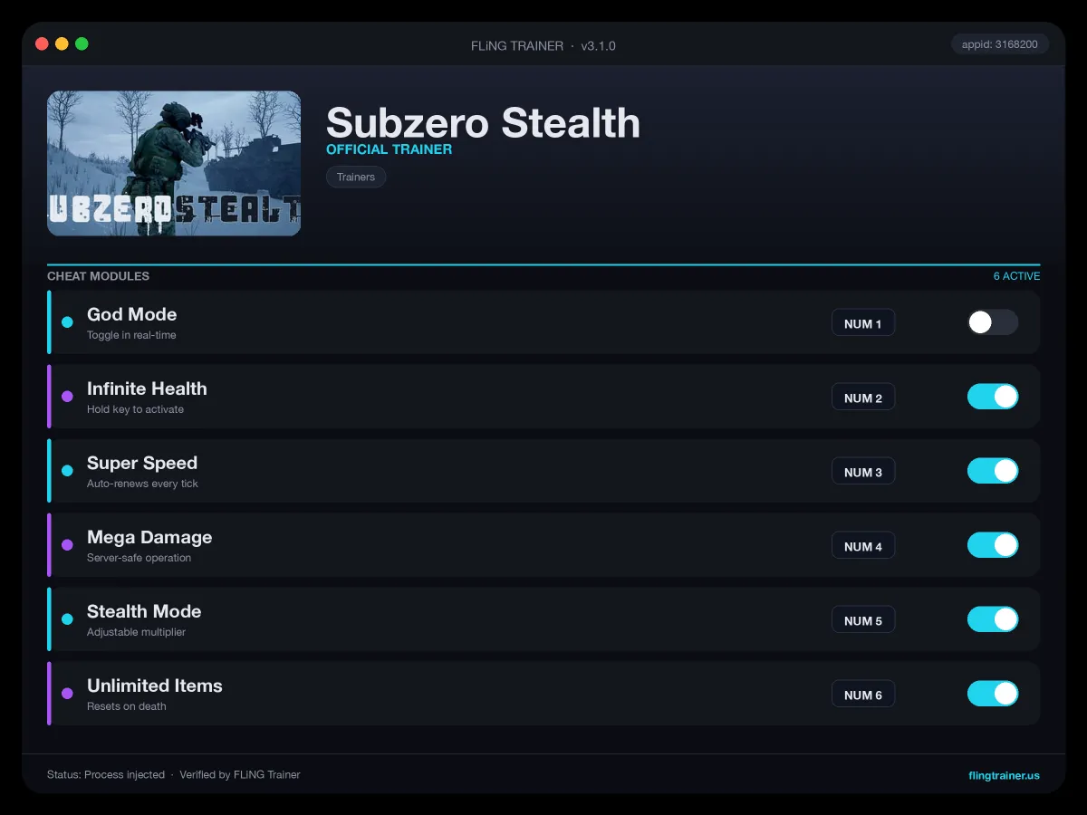 Subzero Stealth Trainer interface