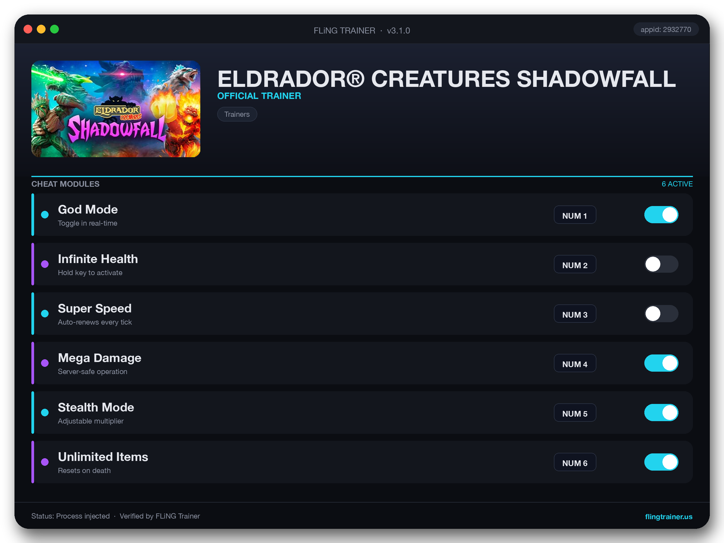 ELDRADOR® CREATURES SHADOWFALL Trainer interface