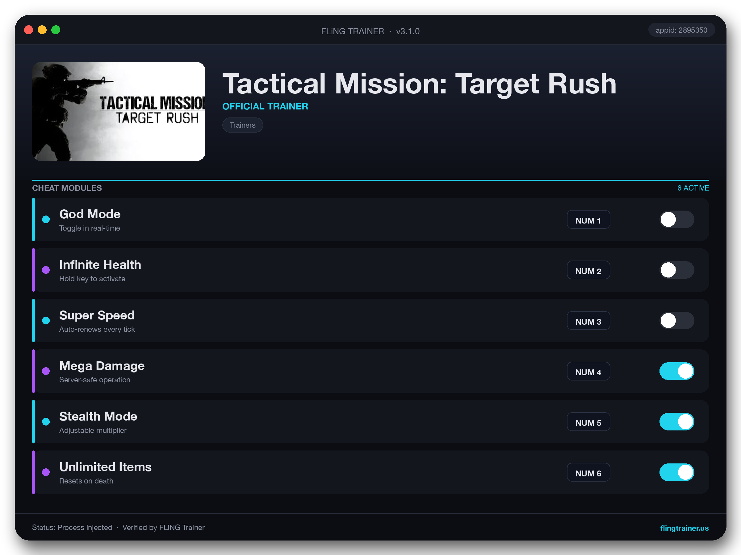 Tactical Mission: Target Rush Trainer interface