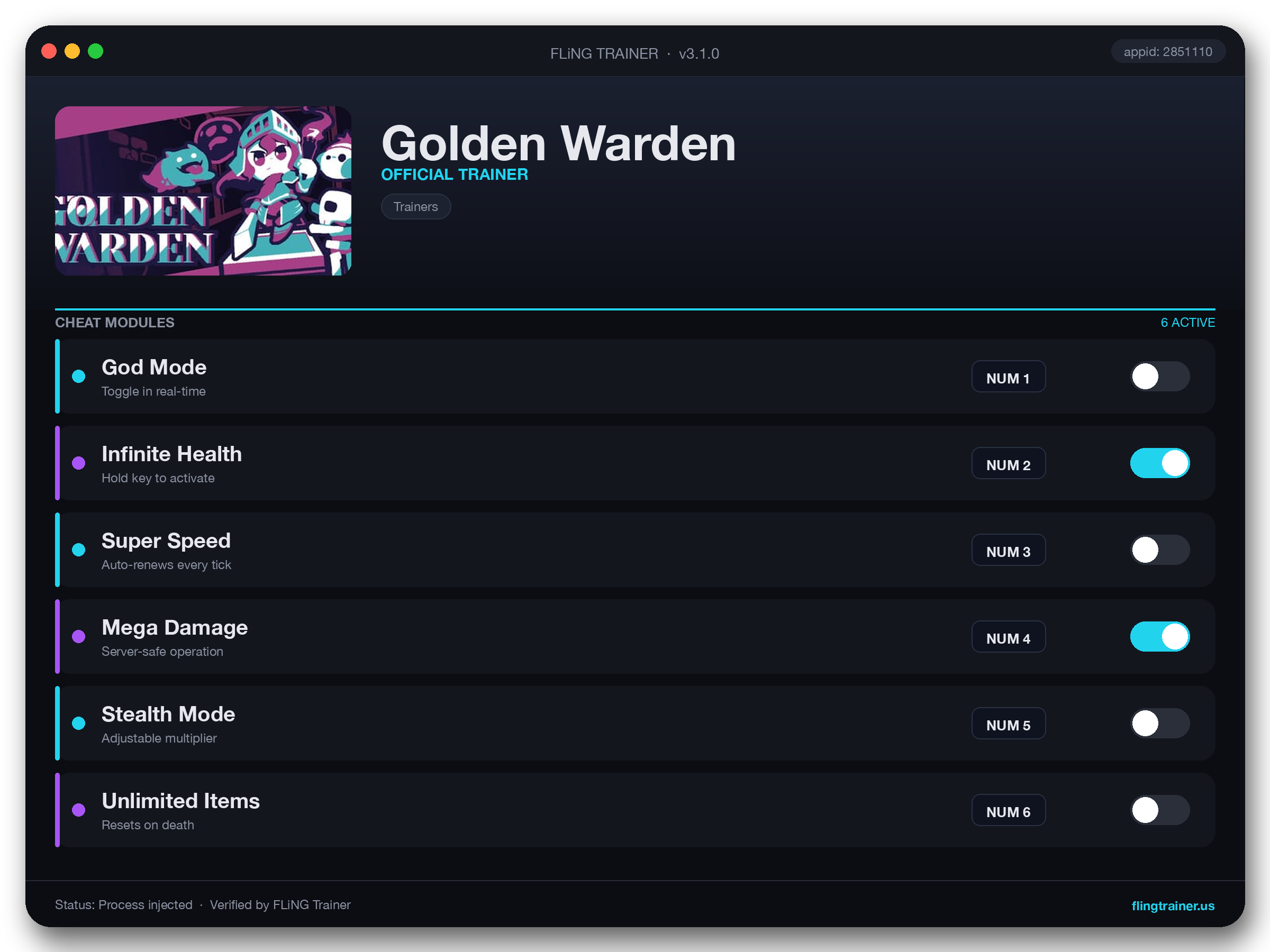 Golden Warden Trainer interface