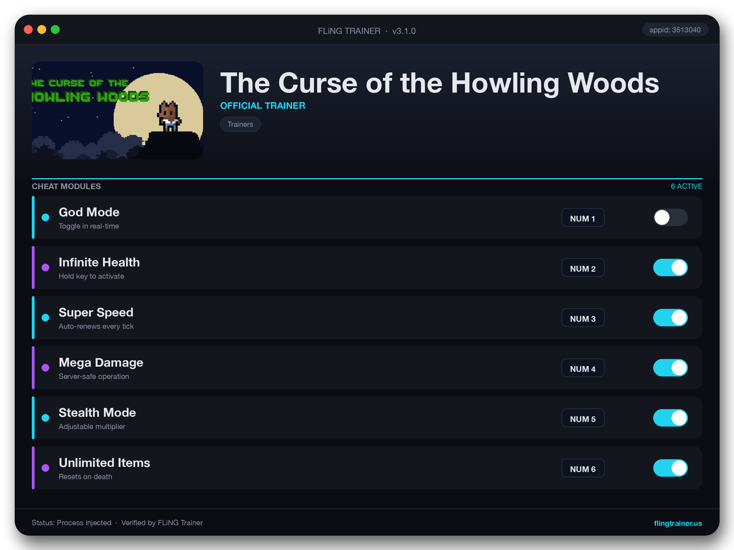 The Curse of the Howling Woods Trainer interface