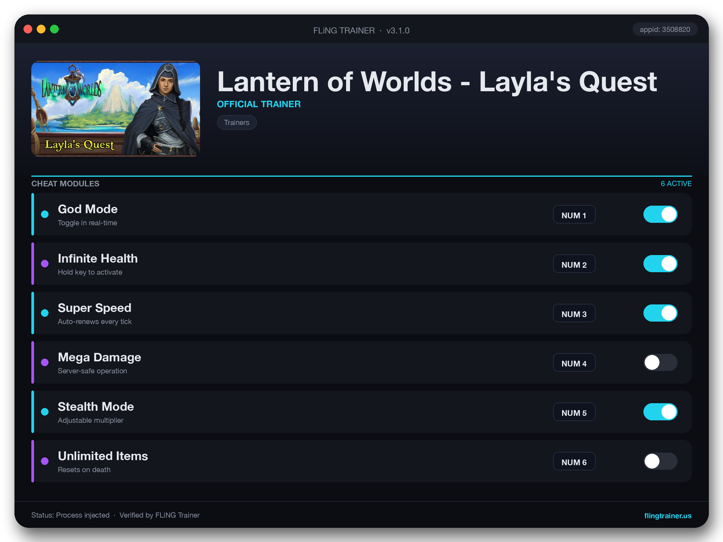 Lantern of Worlds - Layla's Quest Trainer interface