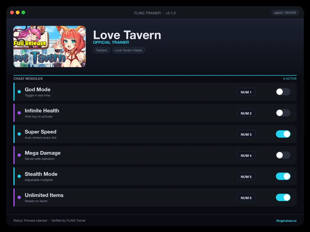 Love Tavern Trainer interface