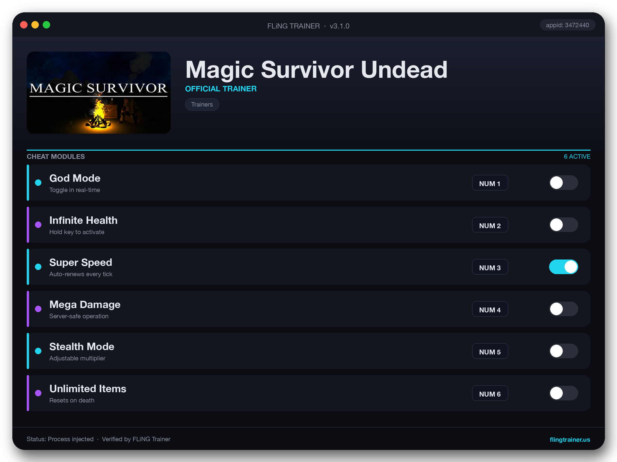 Magic Survivor Undead Trainer interface