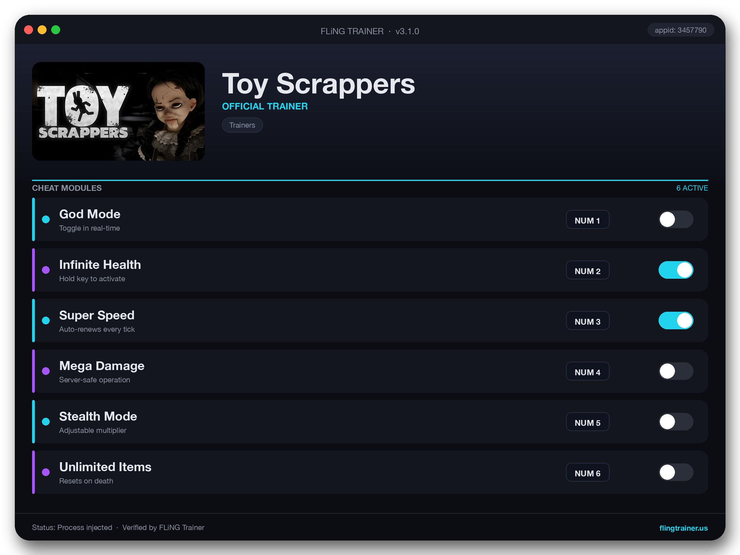 Toy Scrappers Trainer interface