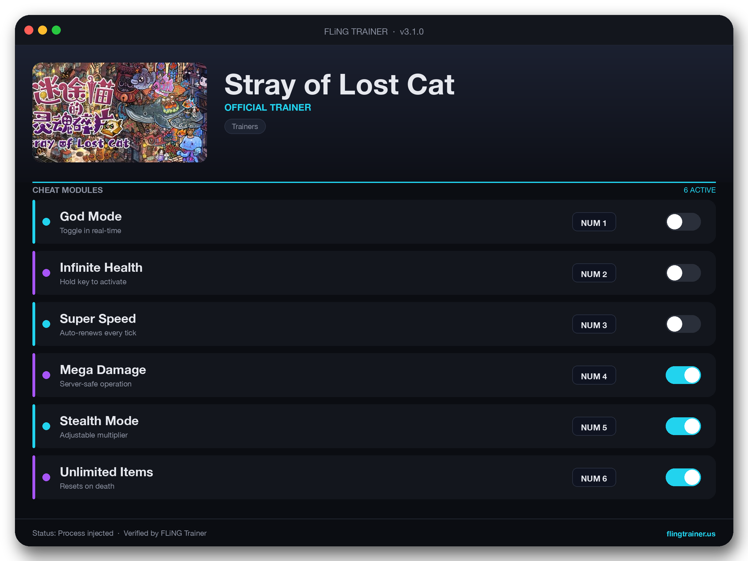 Stray of Lost Cat Trainer interface
