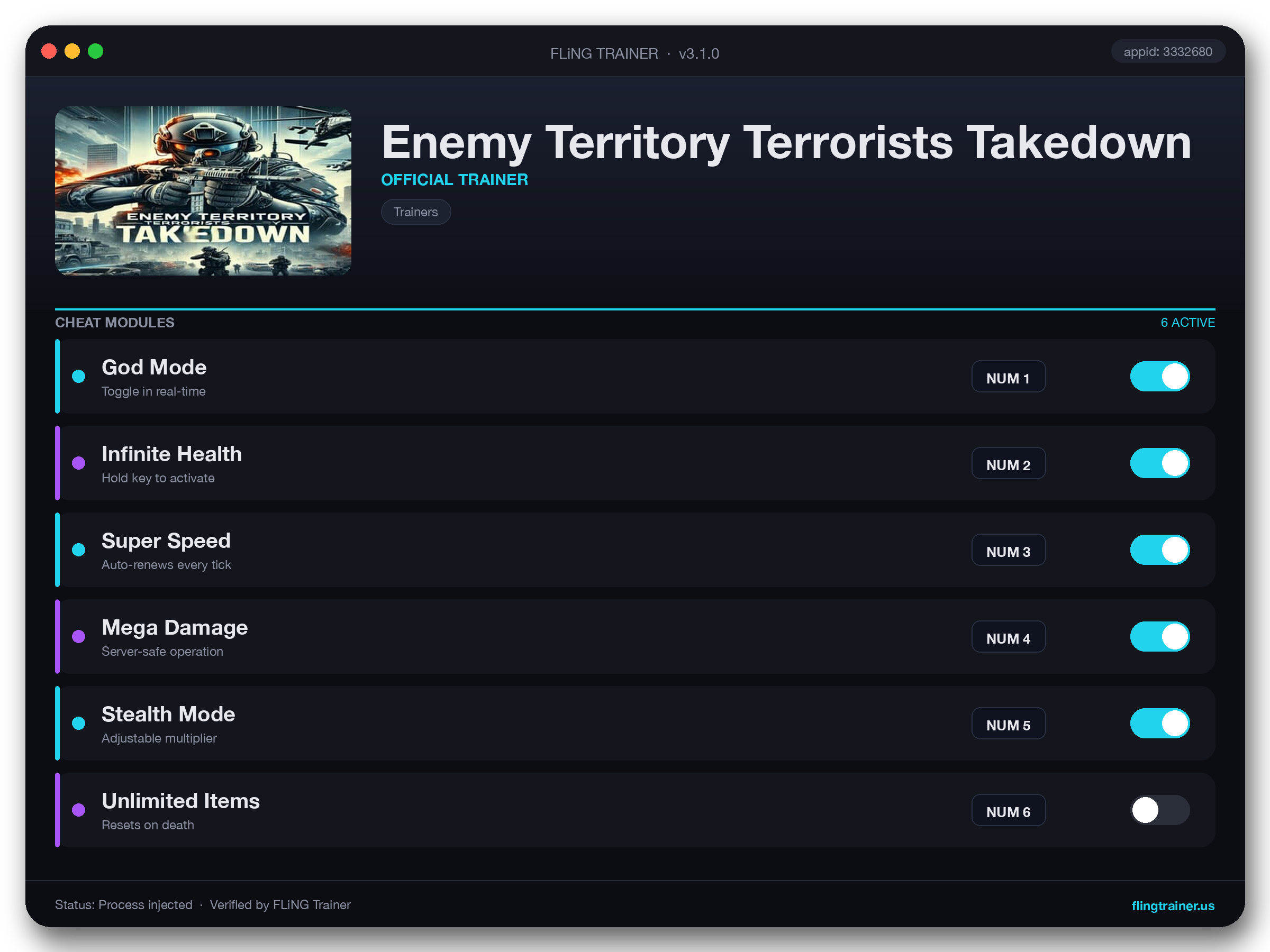Enemy Territory Terrorists Takedown Trainer interface