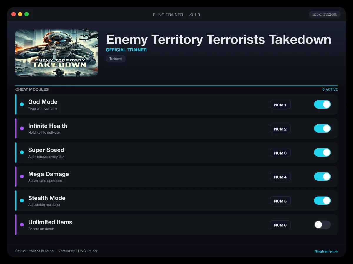 Enemy Territory Terrorists Takedown Trainer interface
