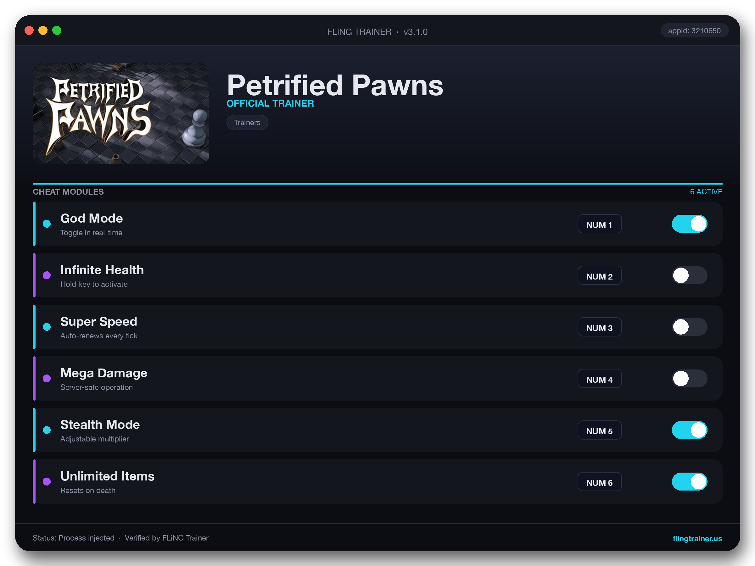 Petrified Pawns Trainer interface