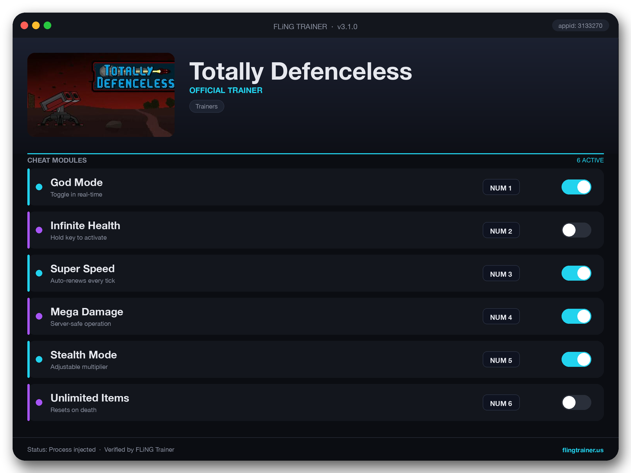 Totally Defenceless Trainer interface