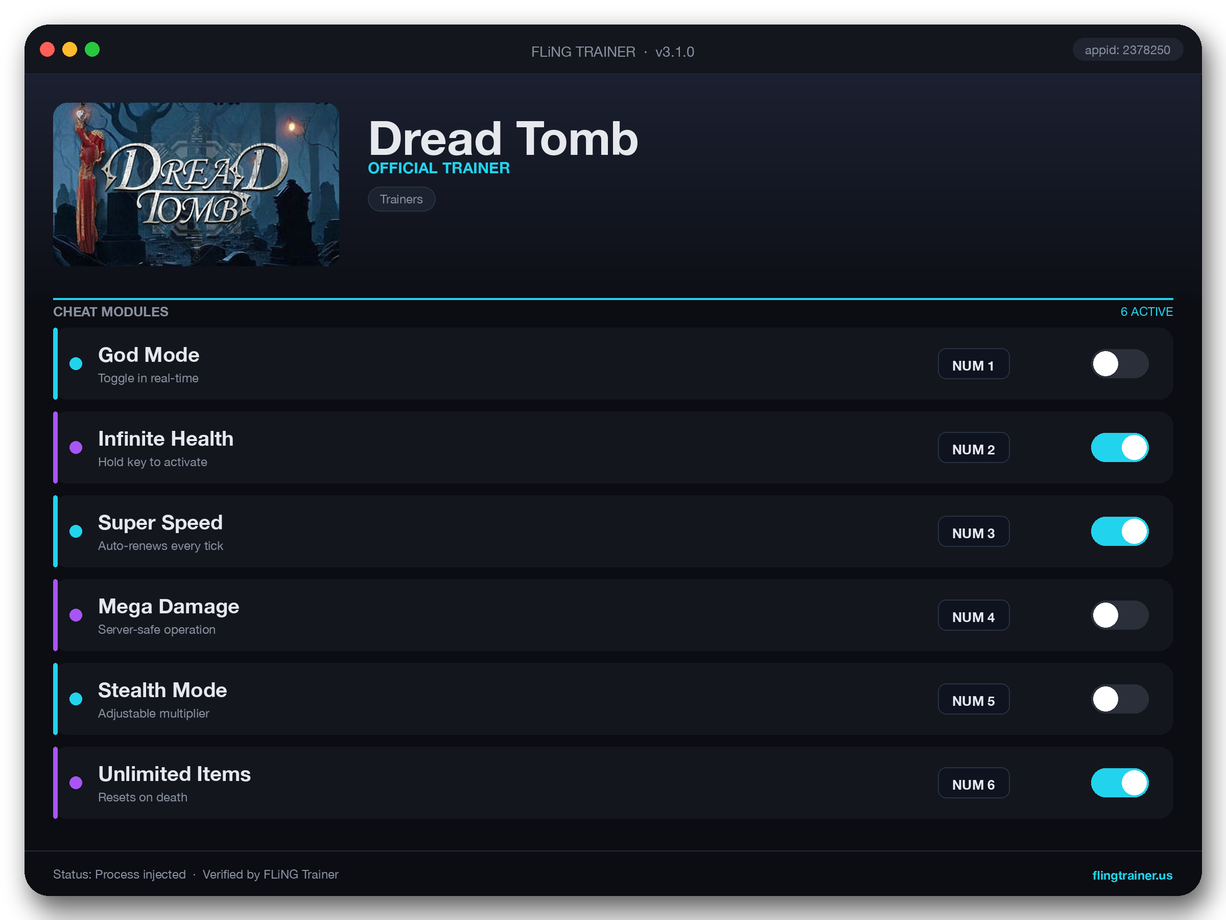Dread Tomb Trainer interface