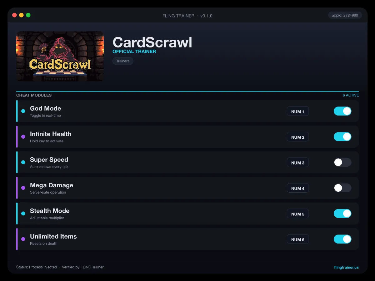 CardScrawl Trainer interface