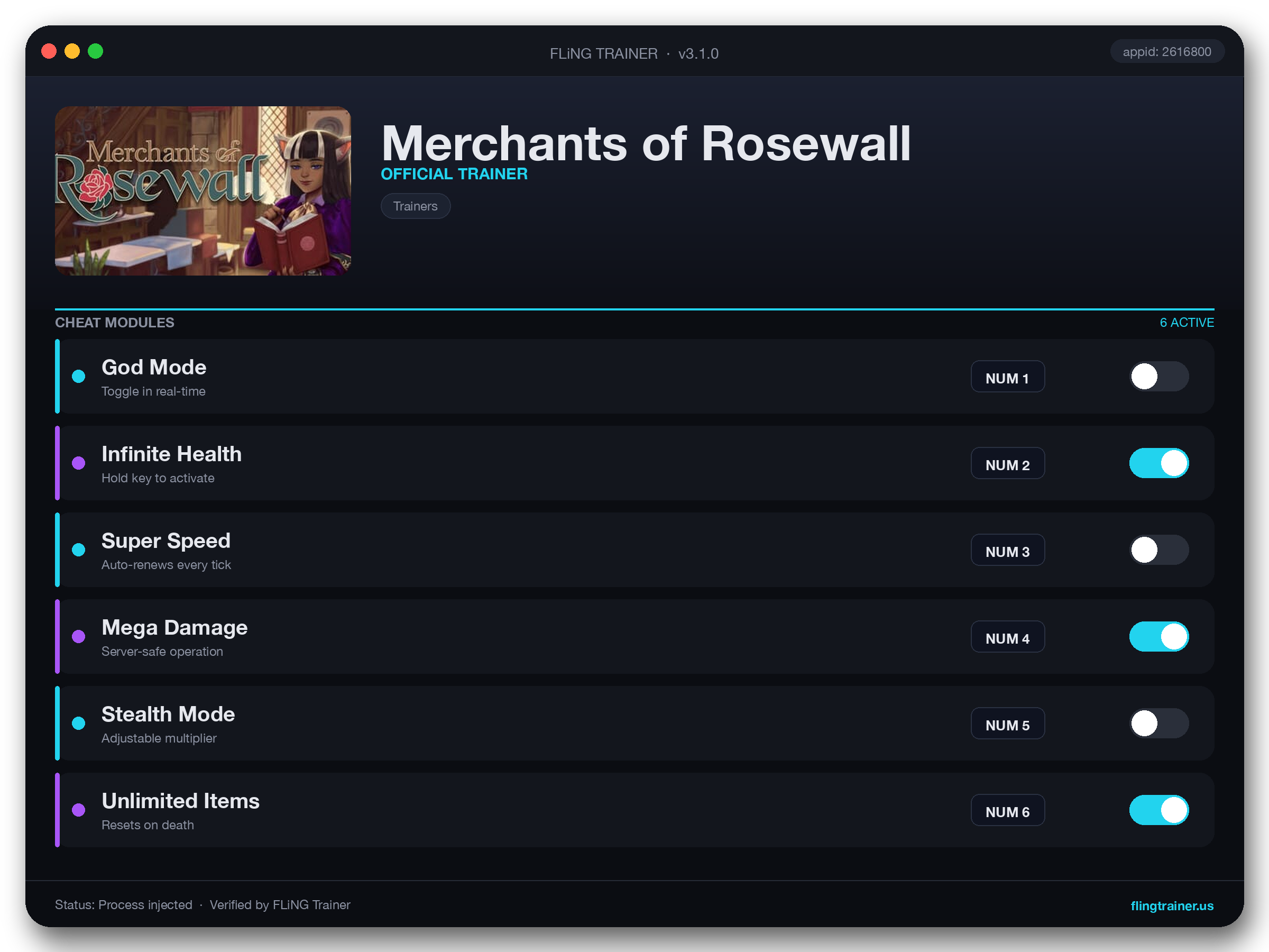 Merchants of Rosewall Trainer interface