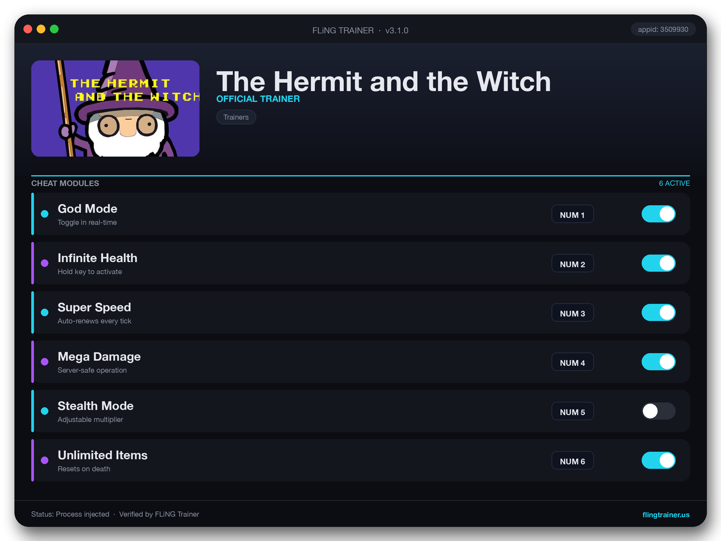 The Hermit and the Witch Trainer interface