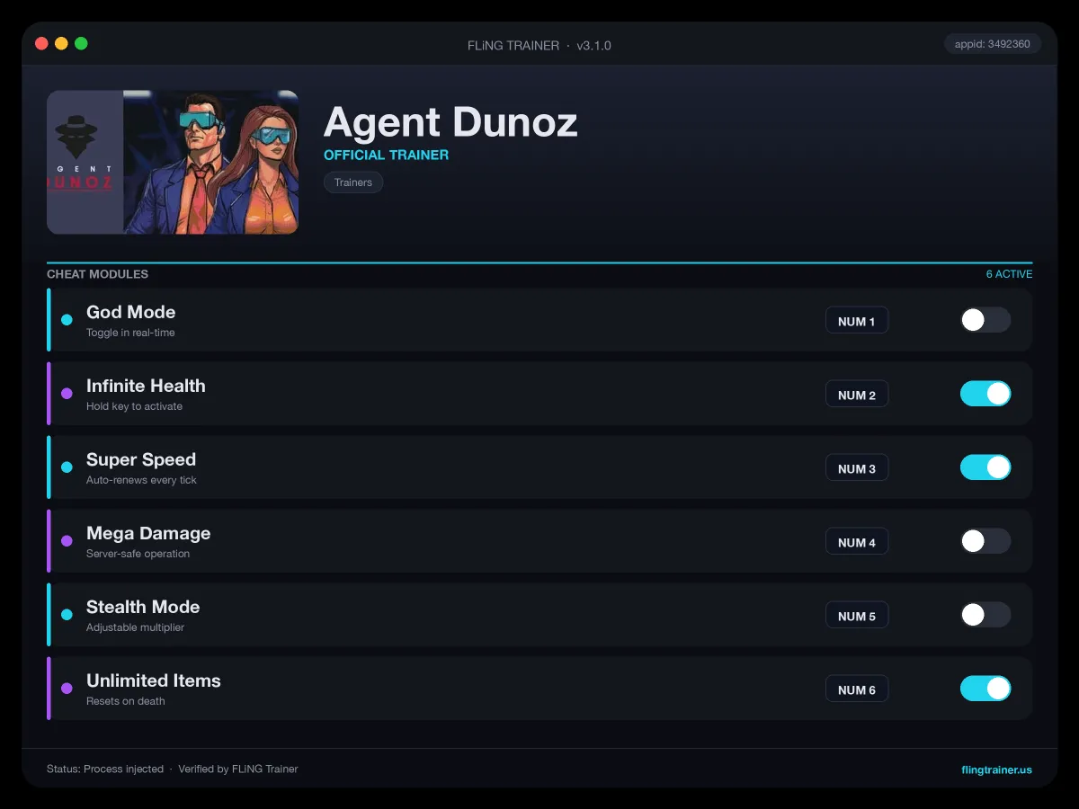 Agent Dunoz Trainer interface