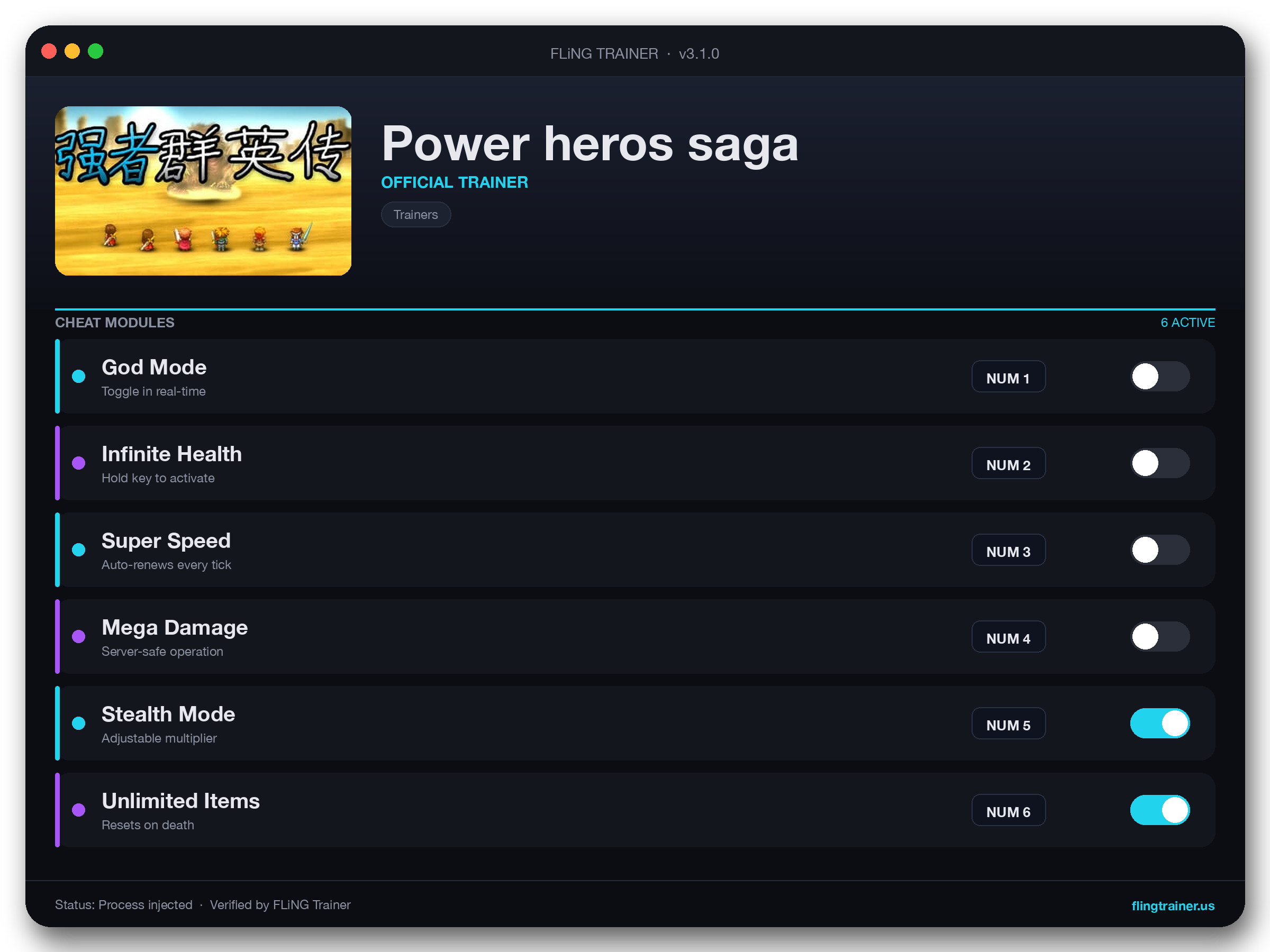 Power heros saga Trainer interface