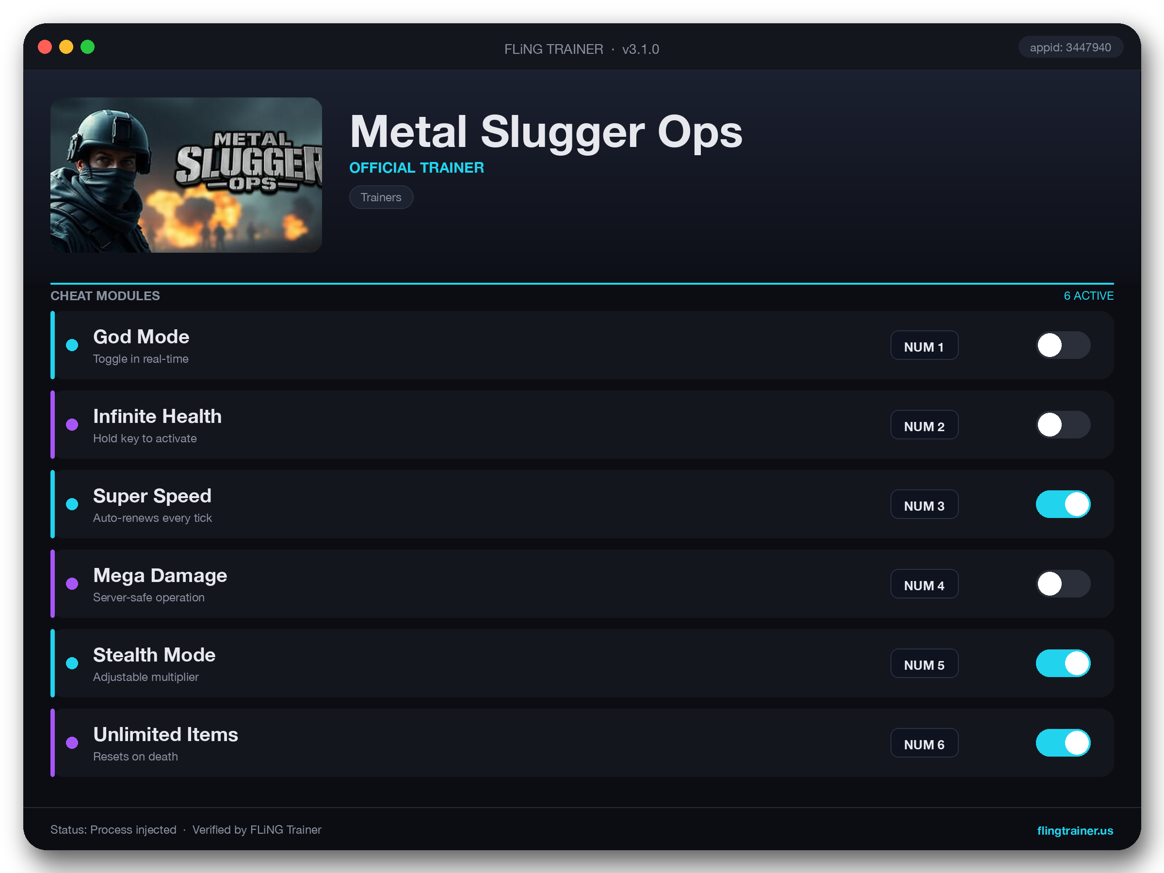 Metal Slugger Ops Trainer interface