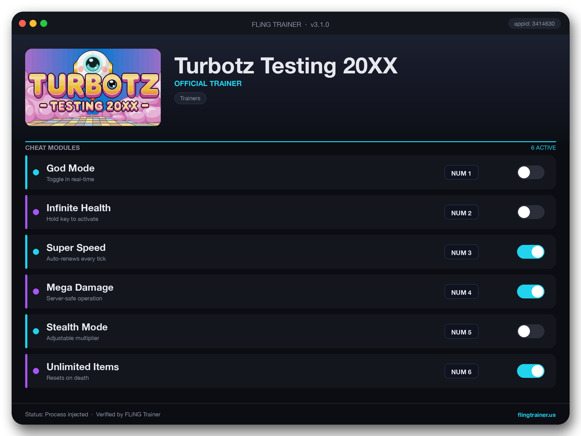 Turbotz Testing 20XX Trainer interface