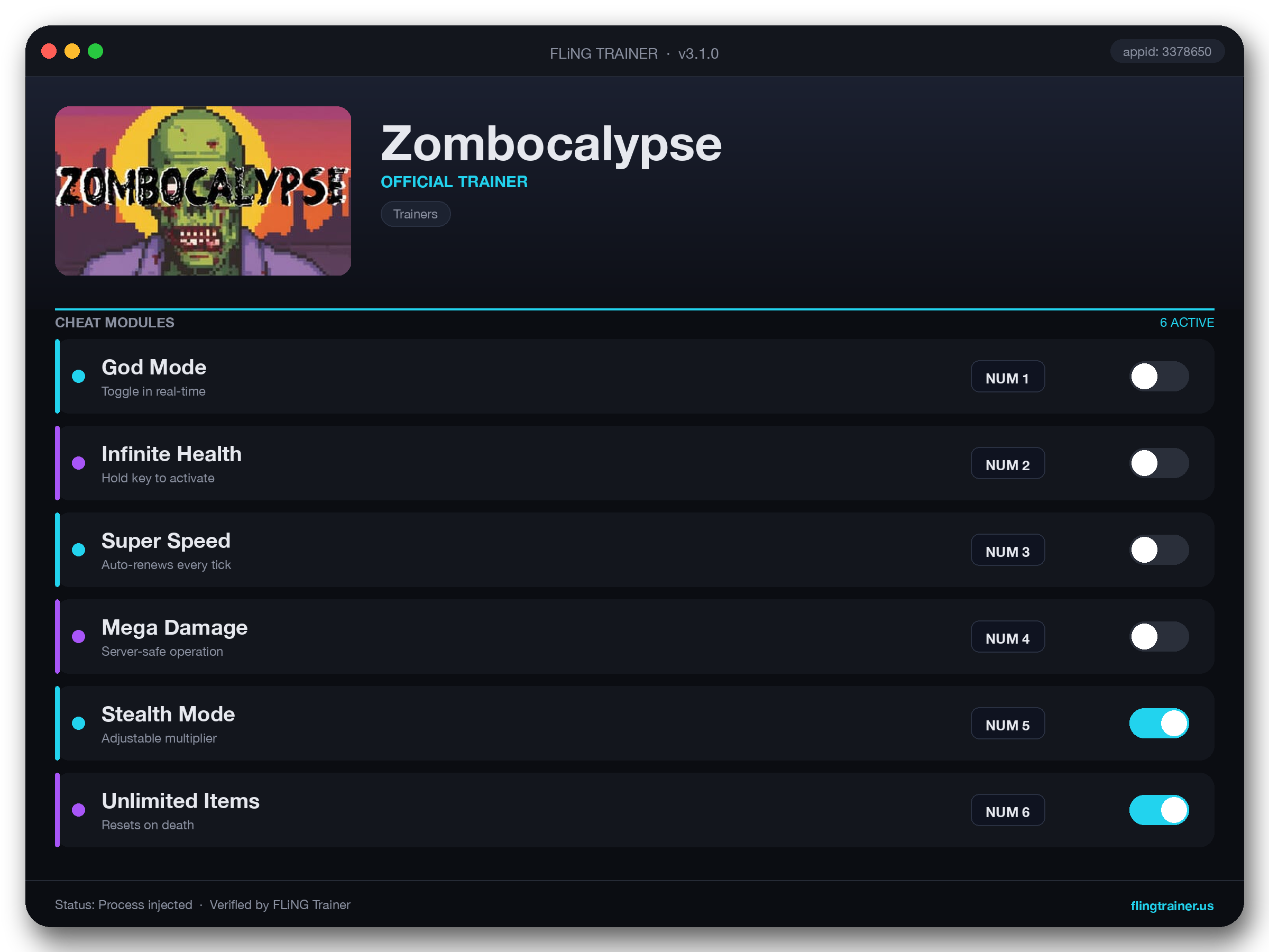 Zombocalypse Trainer interface