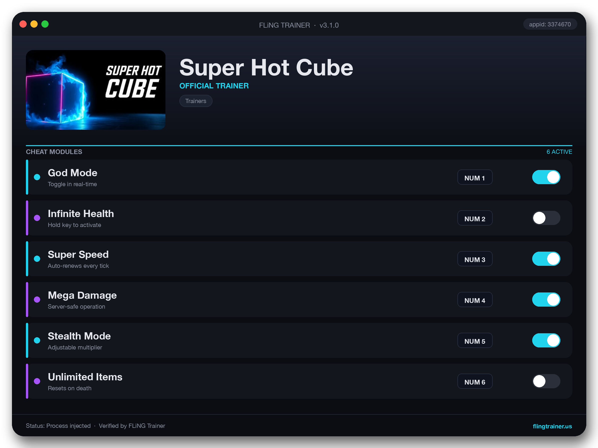 Super Hot Cube Trainer interface