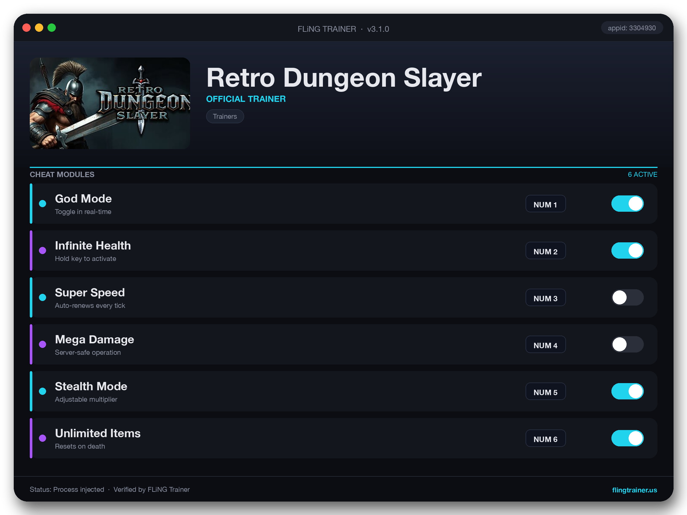 Retro Dungeon Slayer Trainer interface