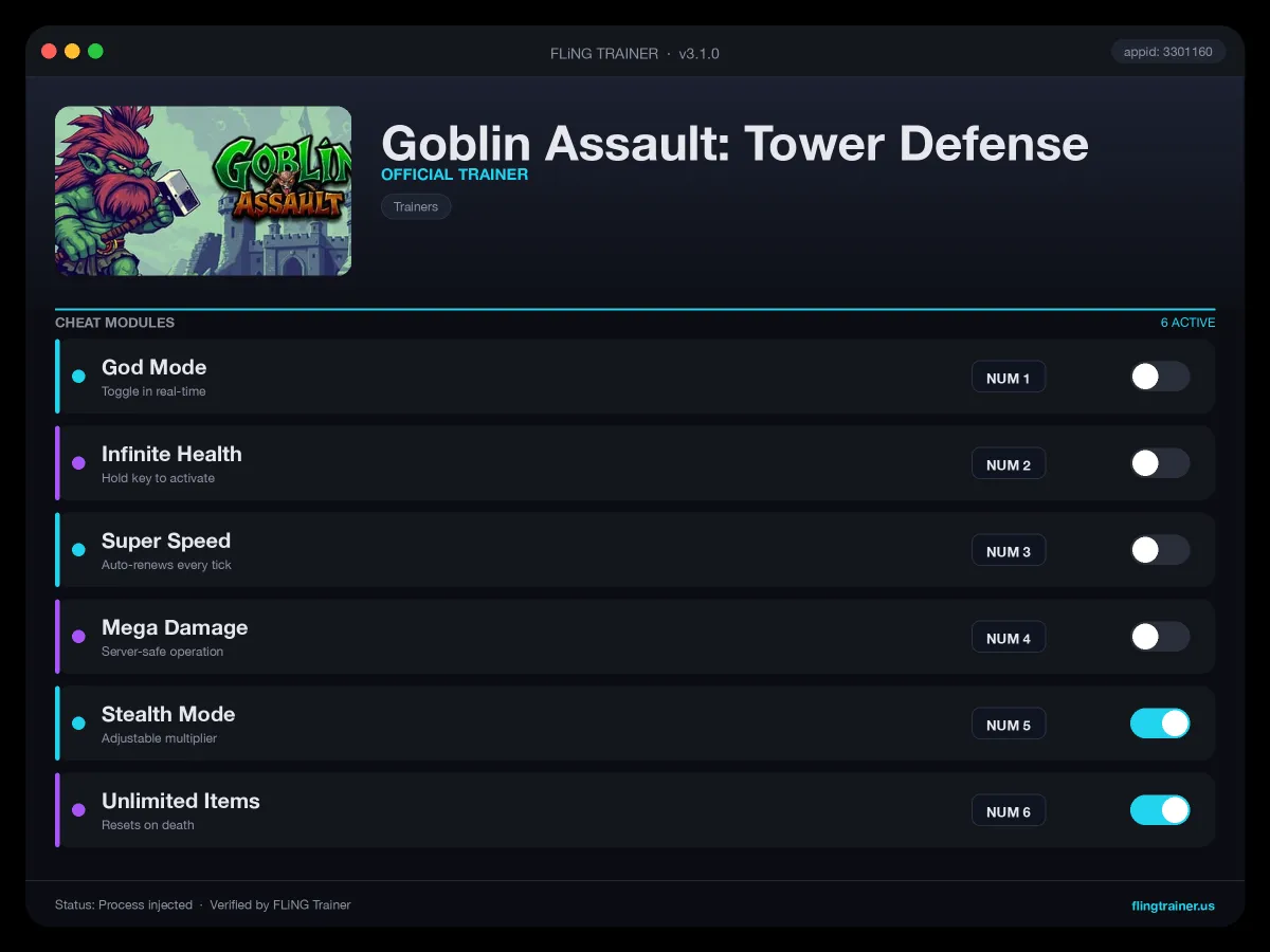 Goblin Assault: Tower Defense Trainer interface