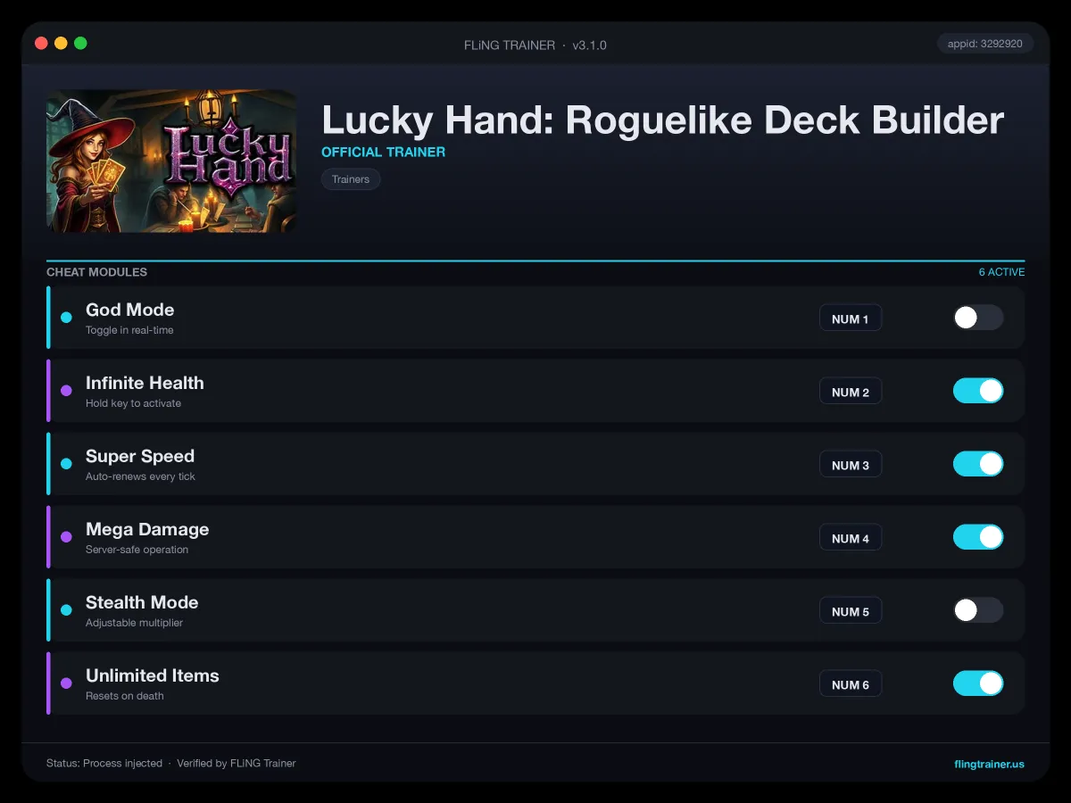 Lucky Hand: Roguelike Deck Builder Trainer interface