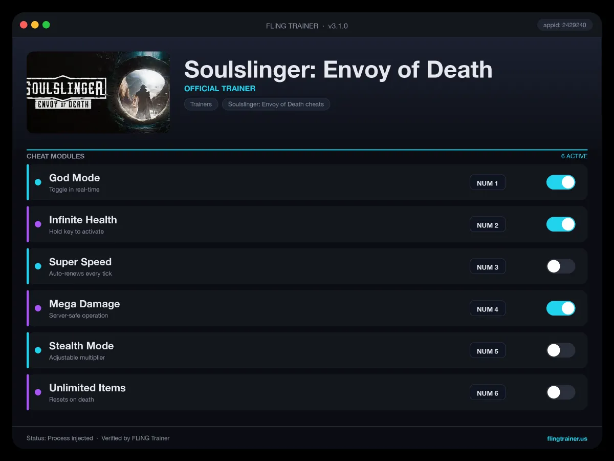 Soulslinger: Envoy of Death Trainer interface