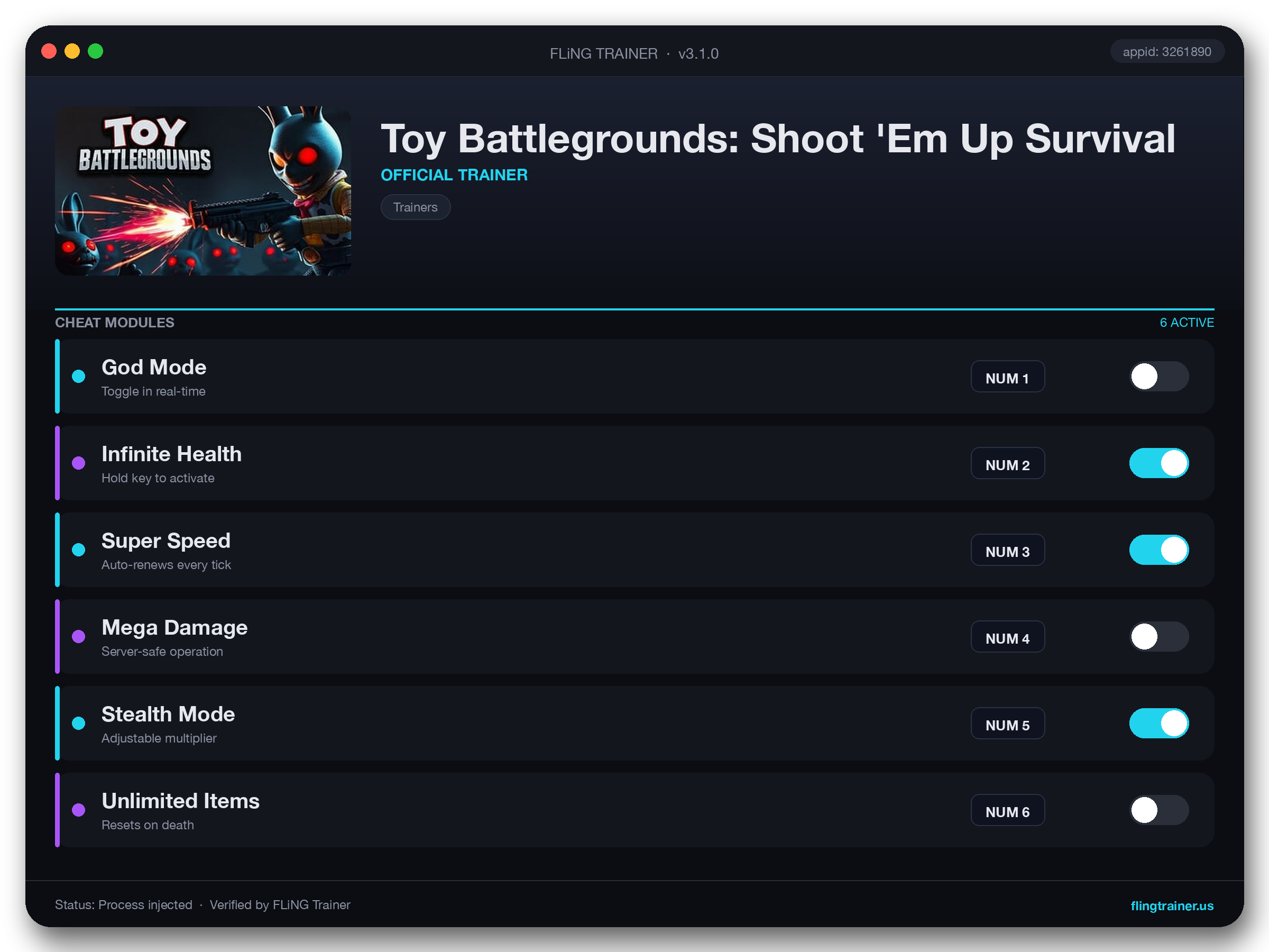 Toy Battlegrounds: Shoot 'Em Up Survival Trainer interface