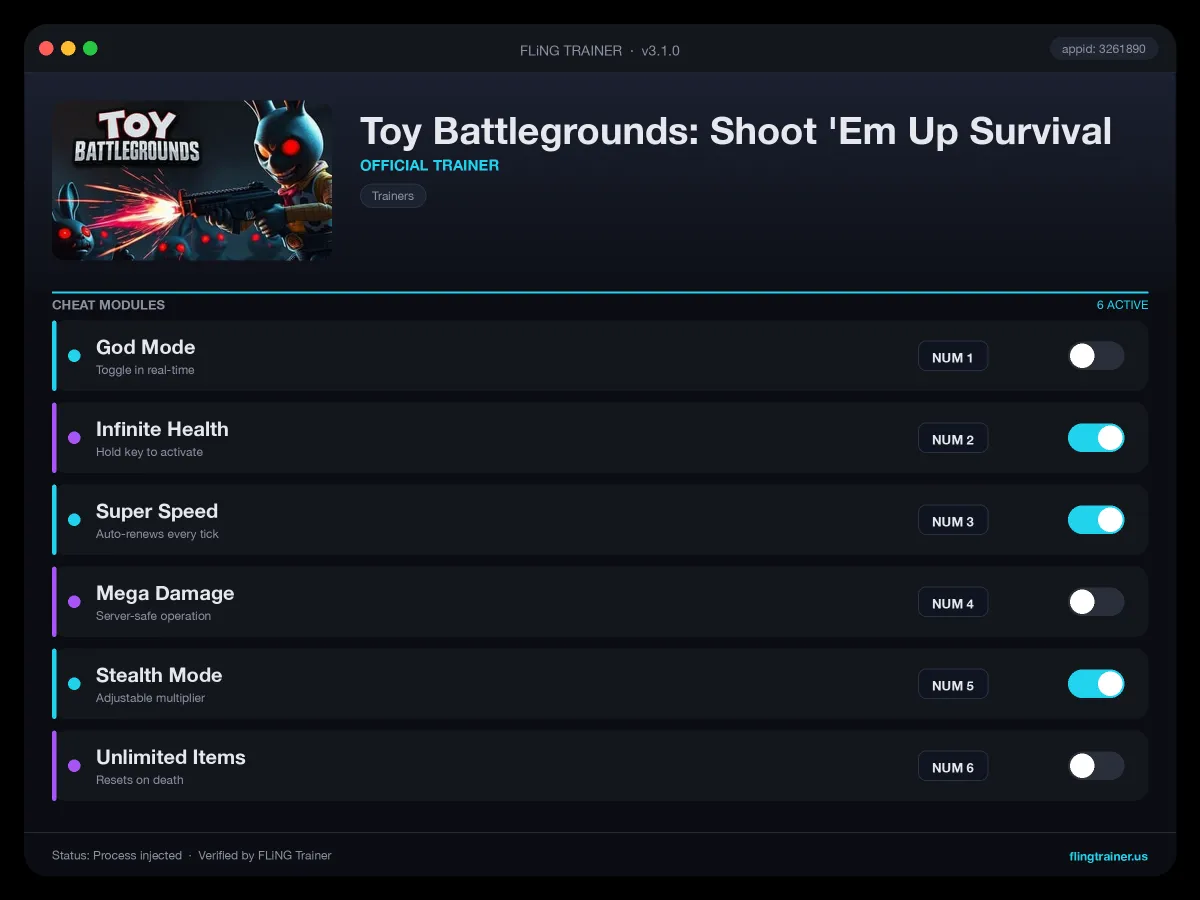 Toy Battlegrounds: Shoot 'Em Up Survival Trainer interface
