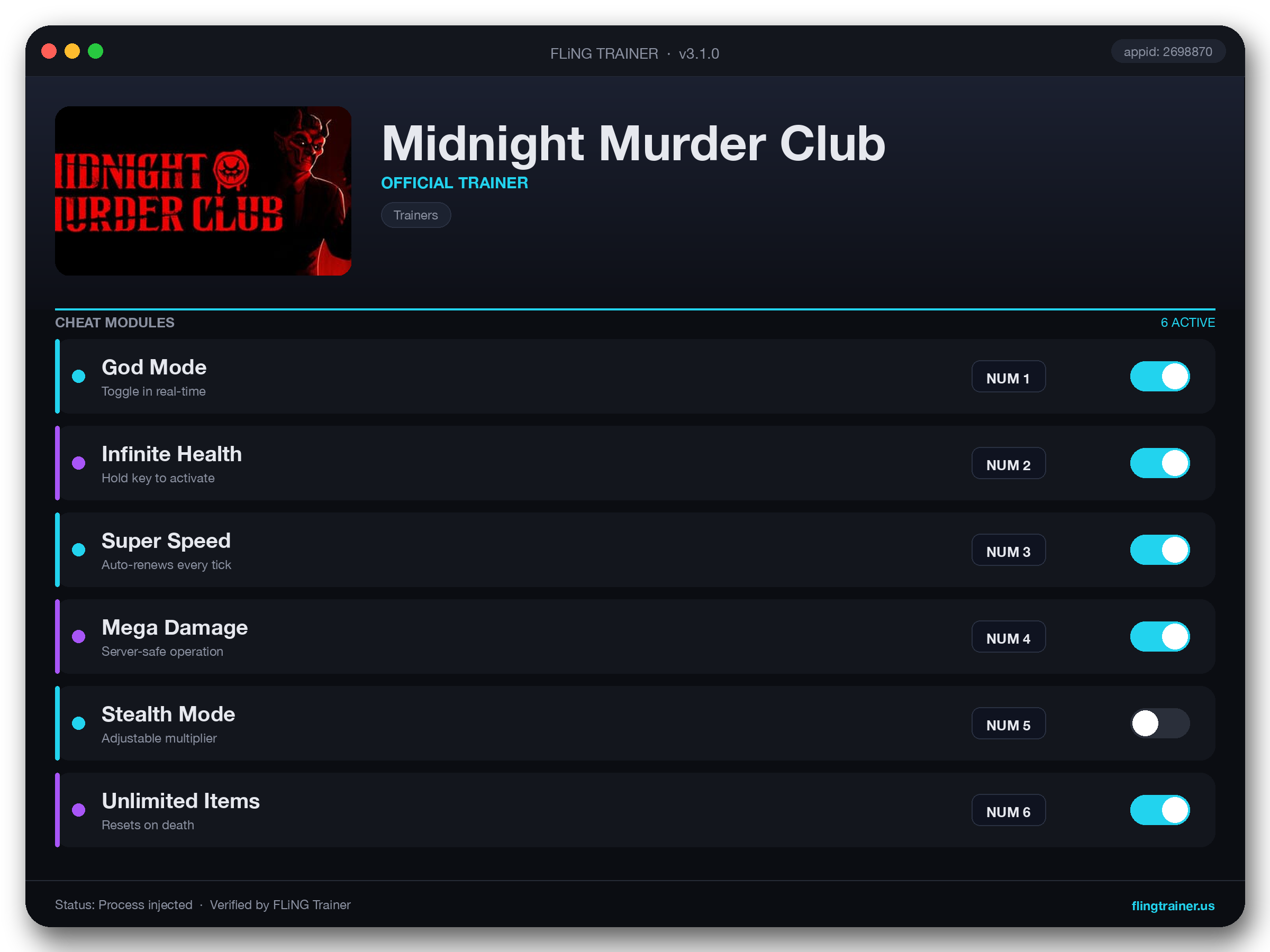 Midnight Murder Club Trainer interface