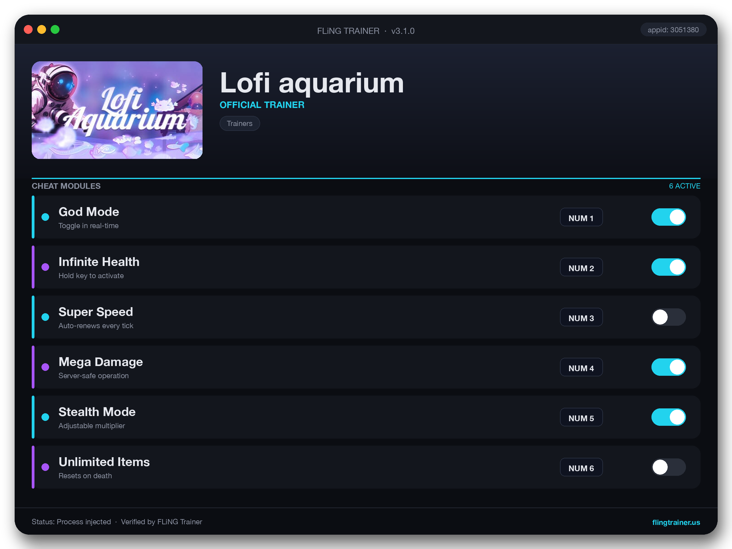 Lofi aquarium Trainer interface
