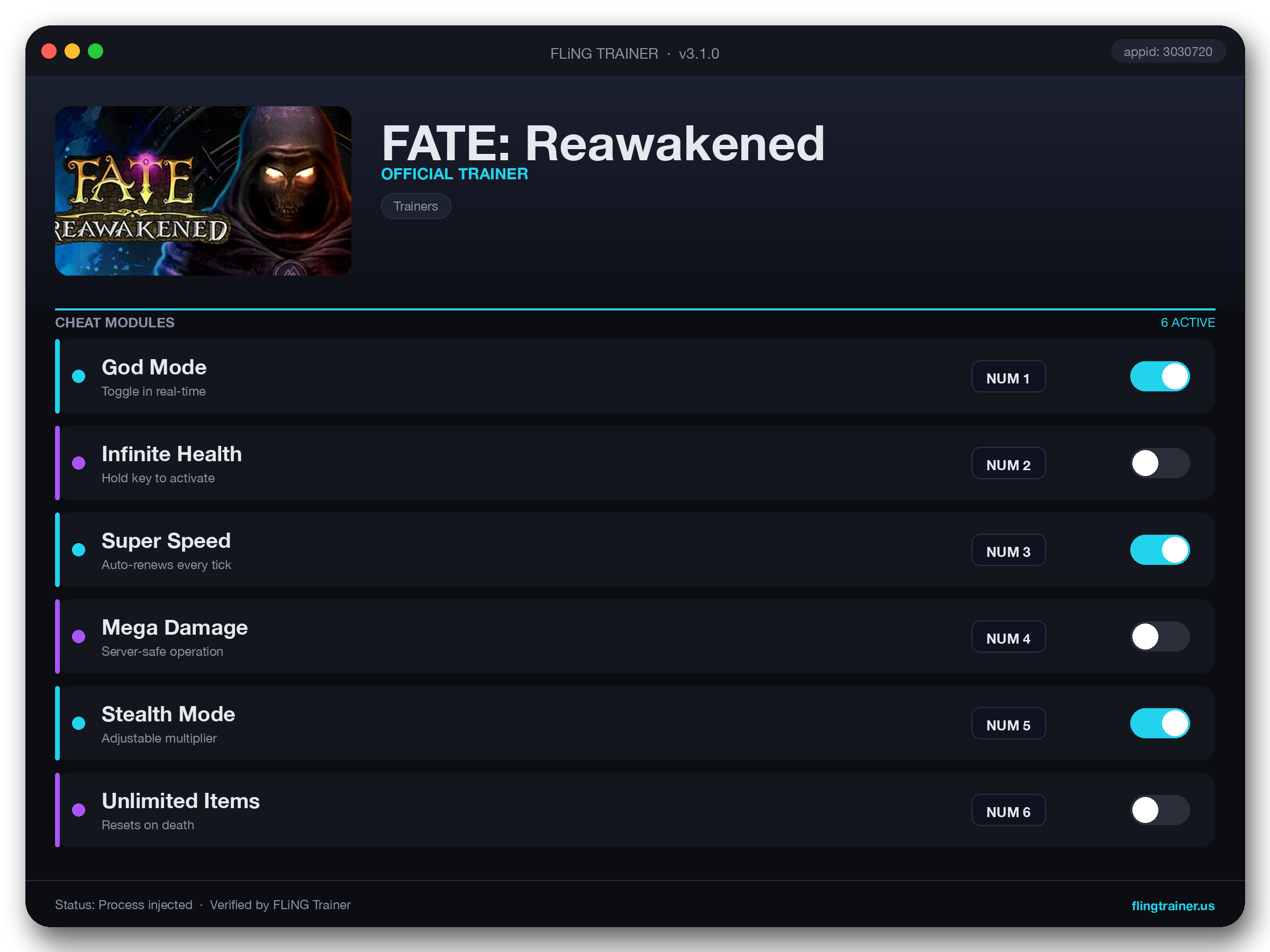 FATE: Reawakened Trainer interface