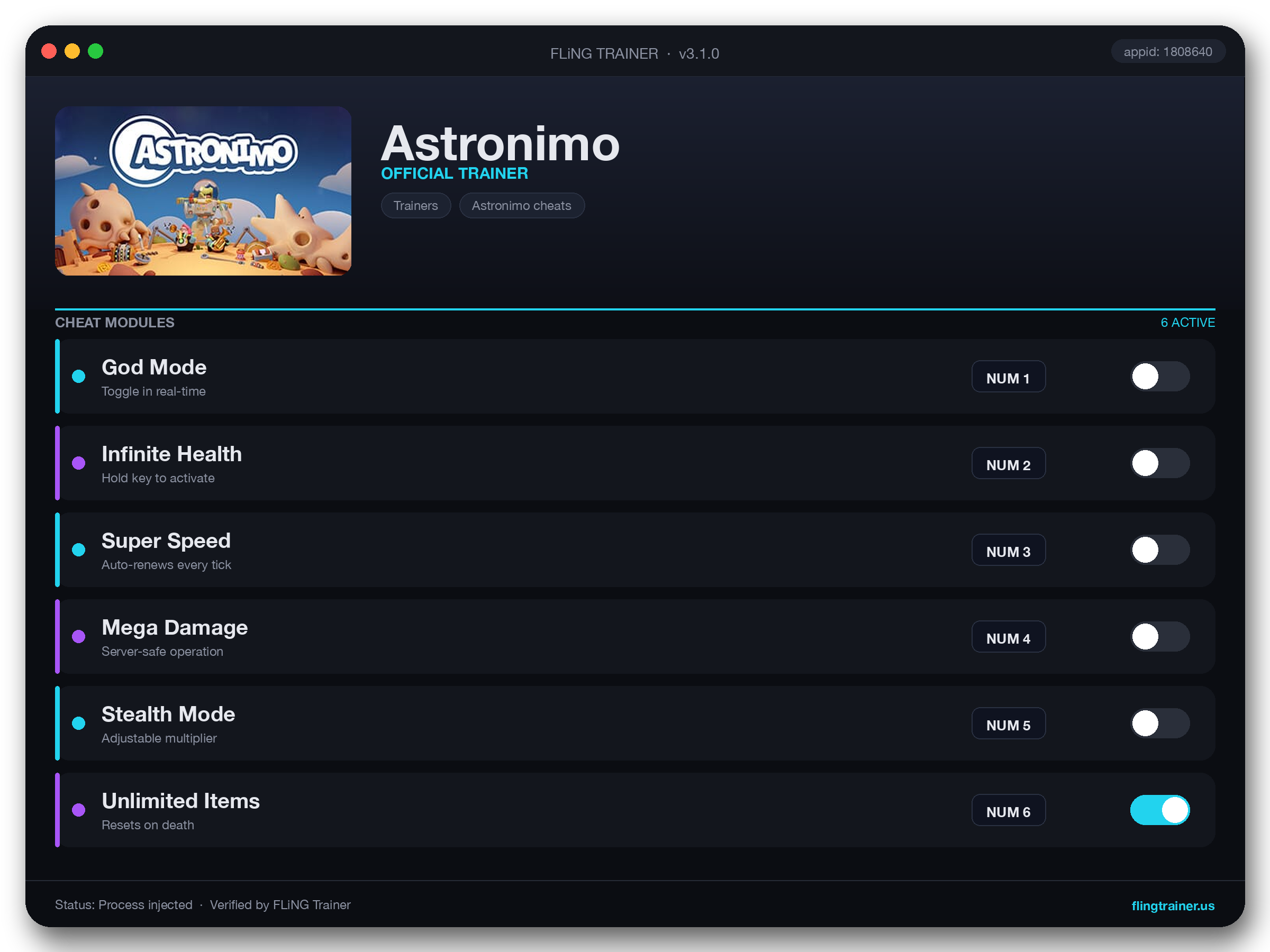 Astronimo Trainer interface