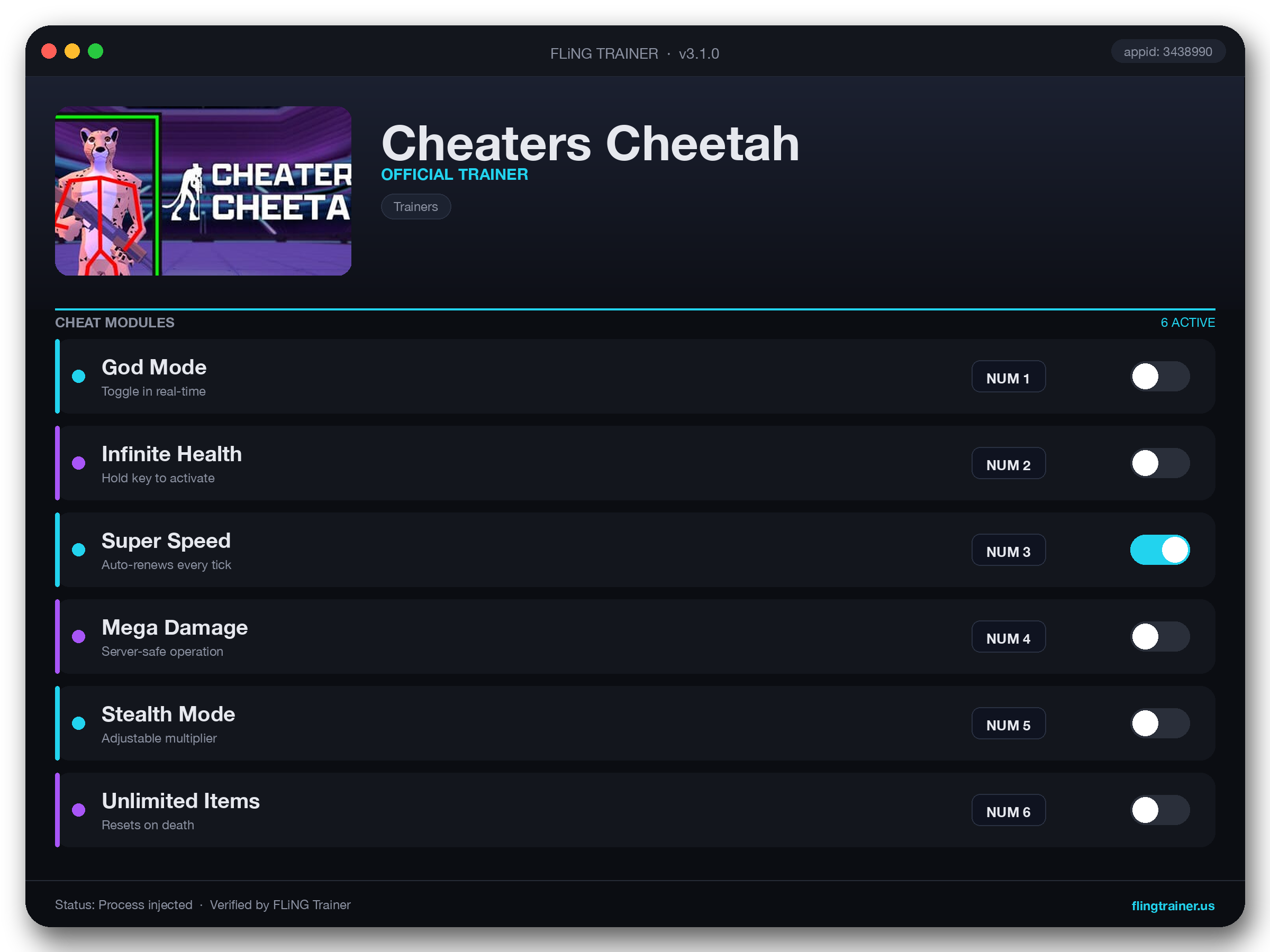 Cheaters Cheetah Trainer interface