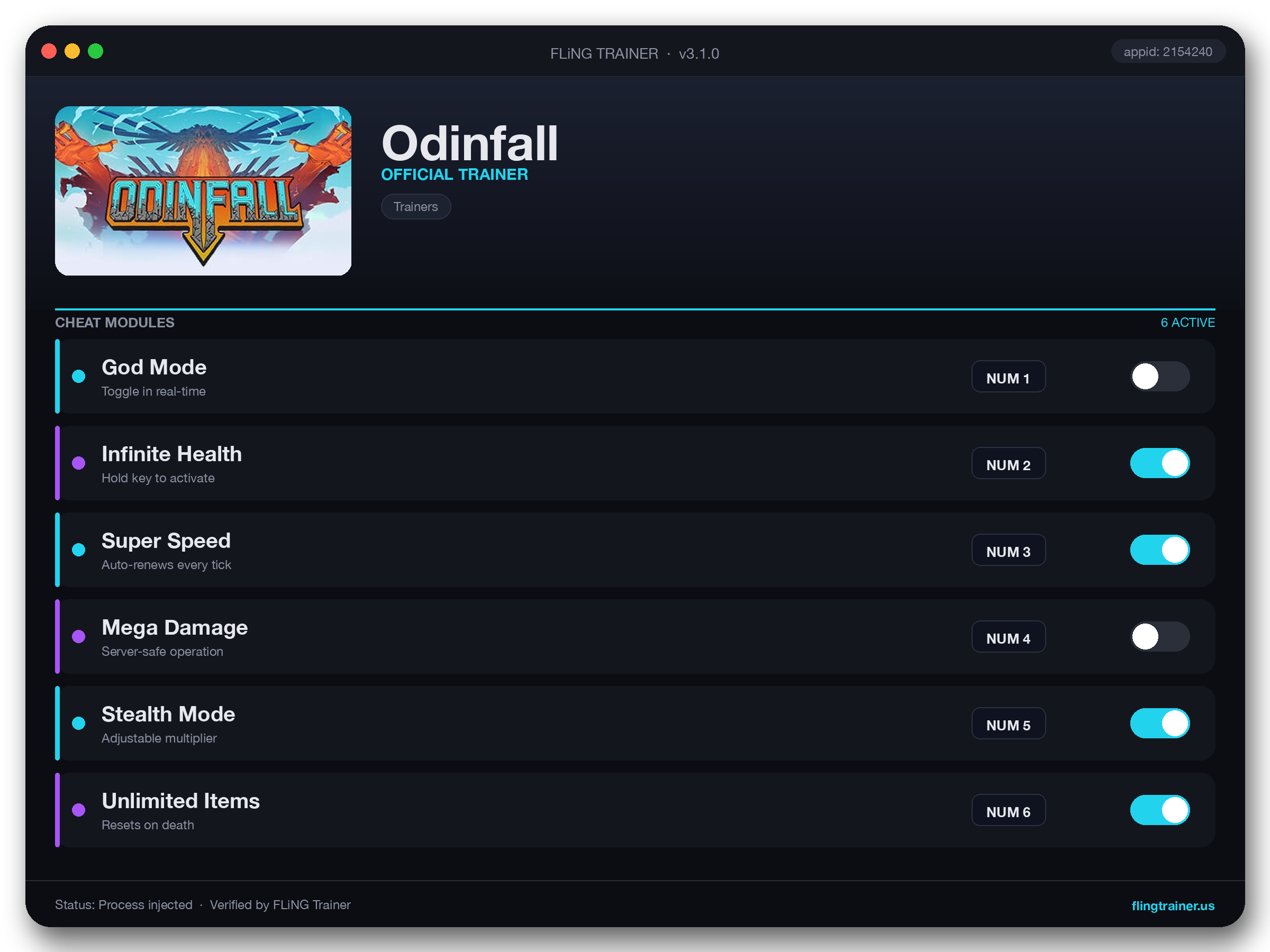 Odinfall Trainer interface