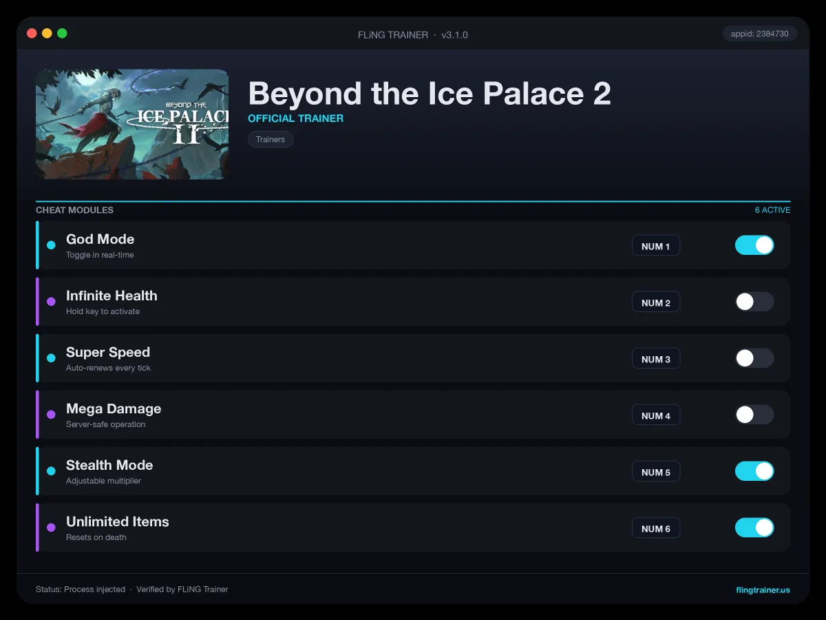 Beyond the Ice Palace 2 Trainer interface