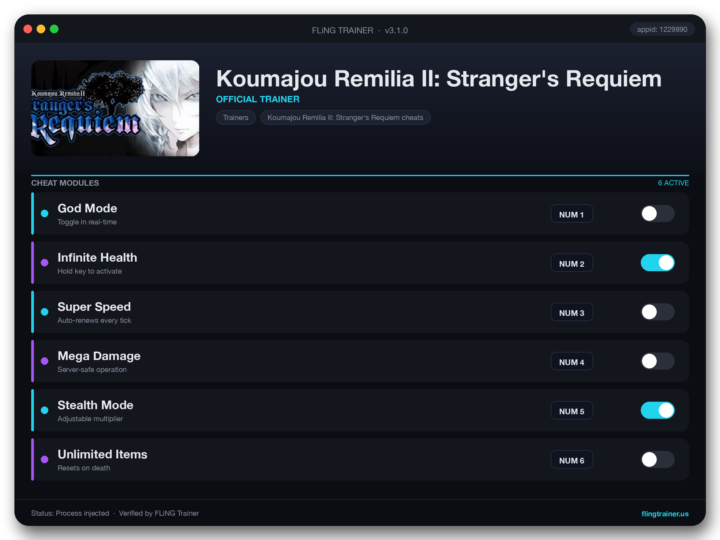 Koumajou Remilia Ⅱ: Stranger's Requiem Trainer interface