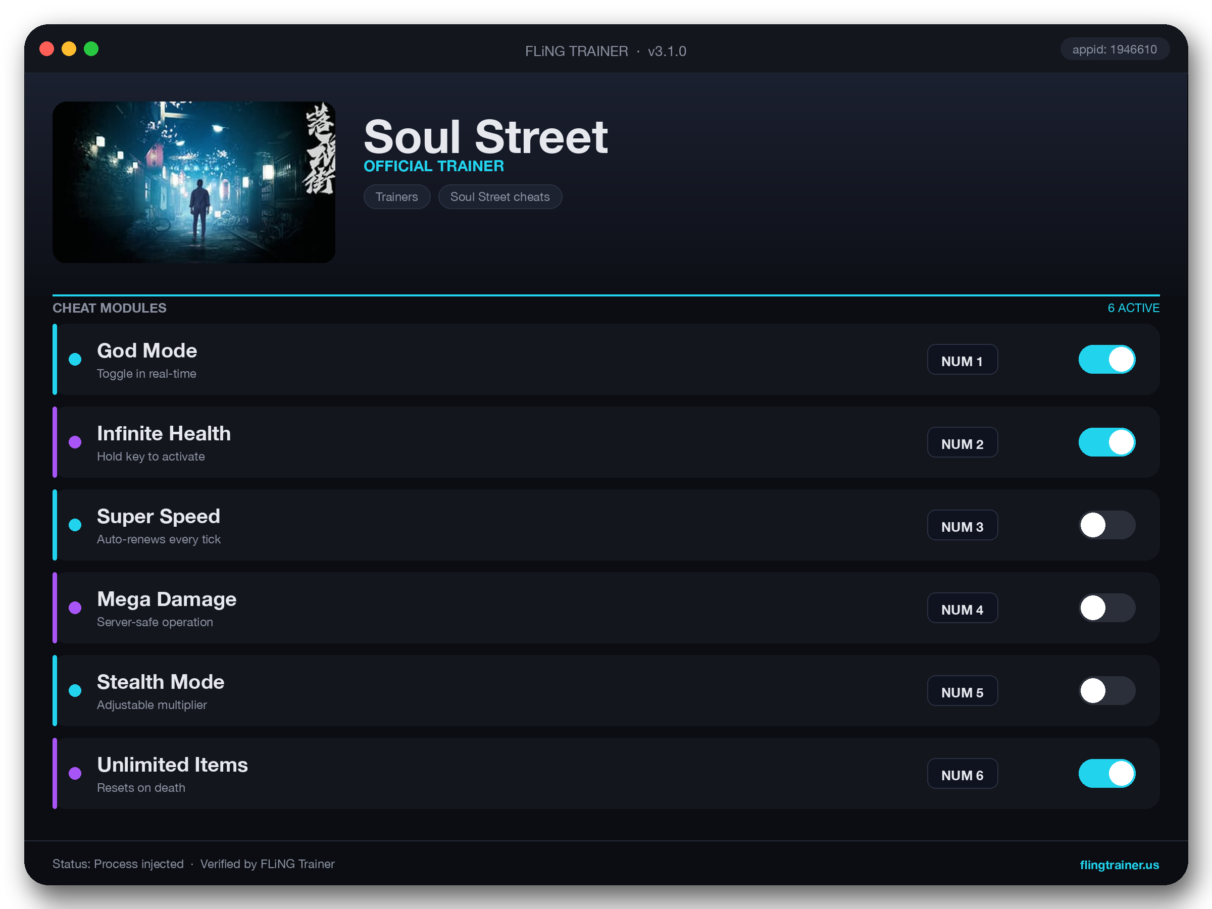 Soul Street Trainer interface
