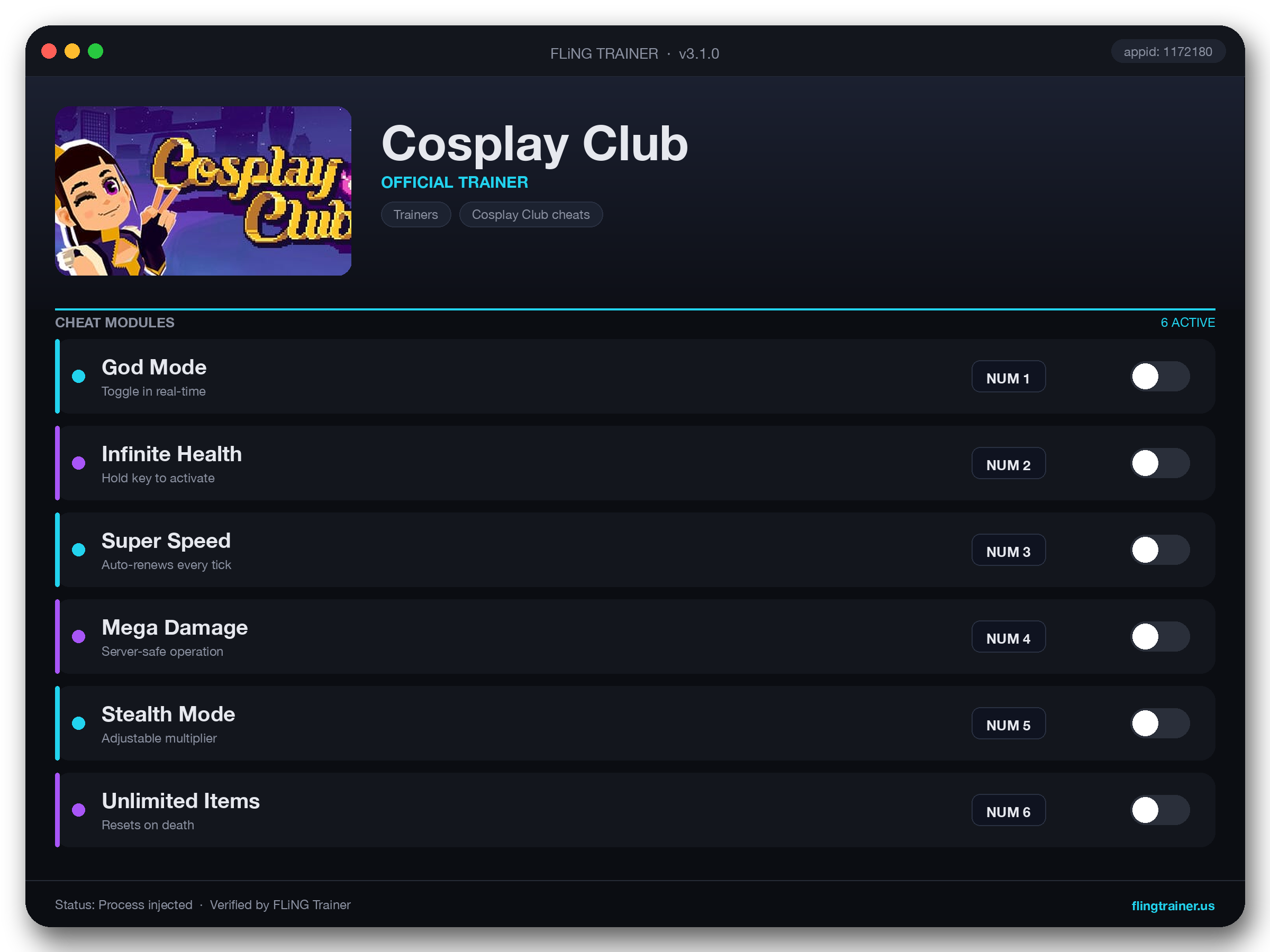 Cosplay Club Trainer interface